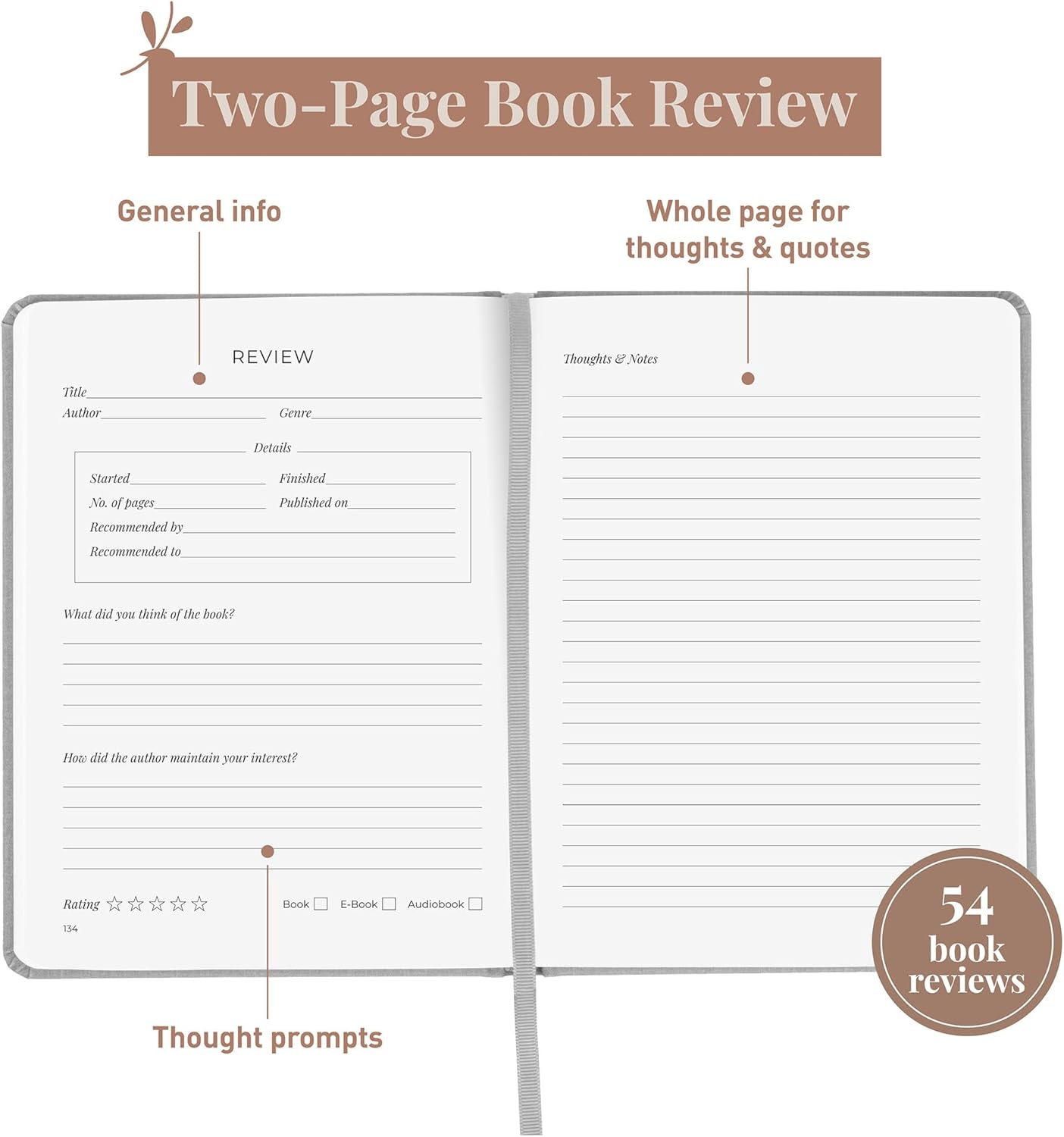 Rileys & Co. Grey Book Journal - Reading Journal & Book Review Journal | Book Journal Reading Log & Reading Journals for Book Tracking with Review Sections