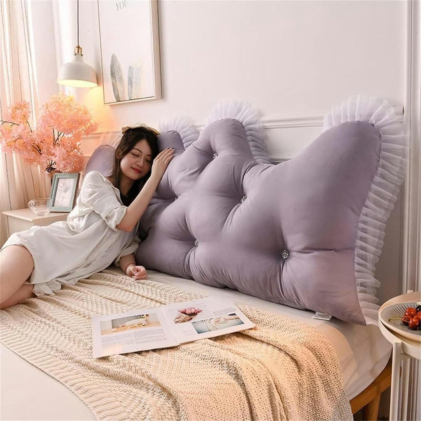 Sofa Bed Large Back Cushion, Removable Watching TV Gaming Room Headboard Support Reading Cushion Solid Color Wedge Pillow Bed Rest Pillows(Grey,90cm)