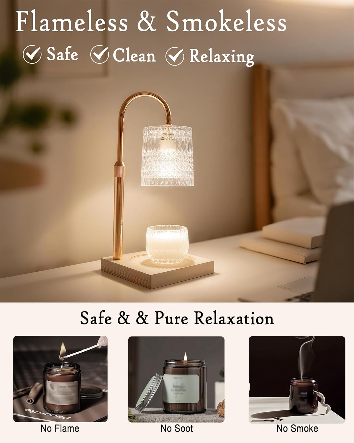 Candle Warmer Lamp with Dimmer & Timer, Brithday Gifts for Mom Women, Adjustable Height Wax Warmer for Jar Candles, House Warming Gifts for New Home Decor