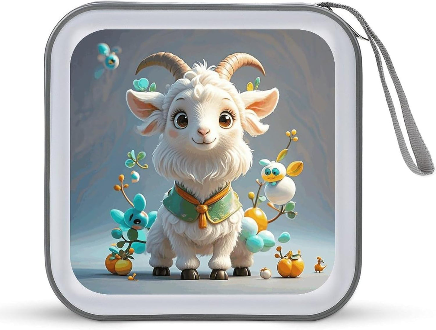 Cute Goat CD Case Portable Zipper CD Case 40 Capacity Hard Plastic DVD Cases Holder Large Storage Disc Wallet Bag for Car Home Travel DVD Collection Bag
