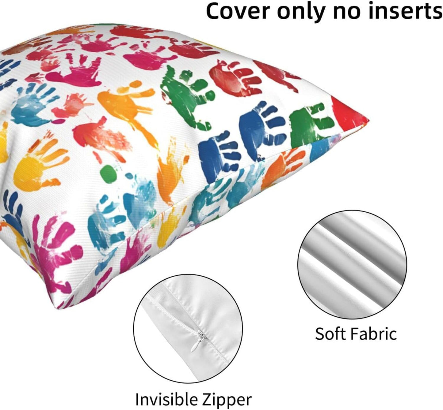 All-Season Square Pillow Covers 18"X18", Hand, Decorative Throw Pillow Covers for Sofa Bed Couch, Hidden Zipper Cushion Cover, Square Lumbar & Accent Pillowcases for Home Decor