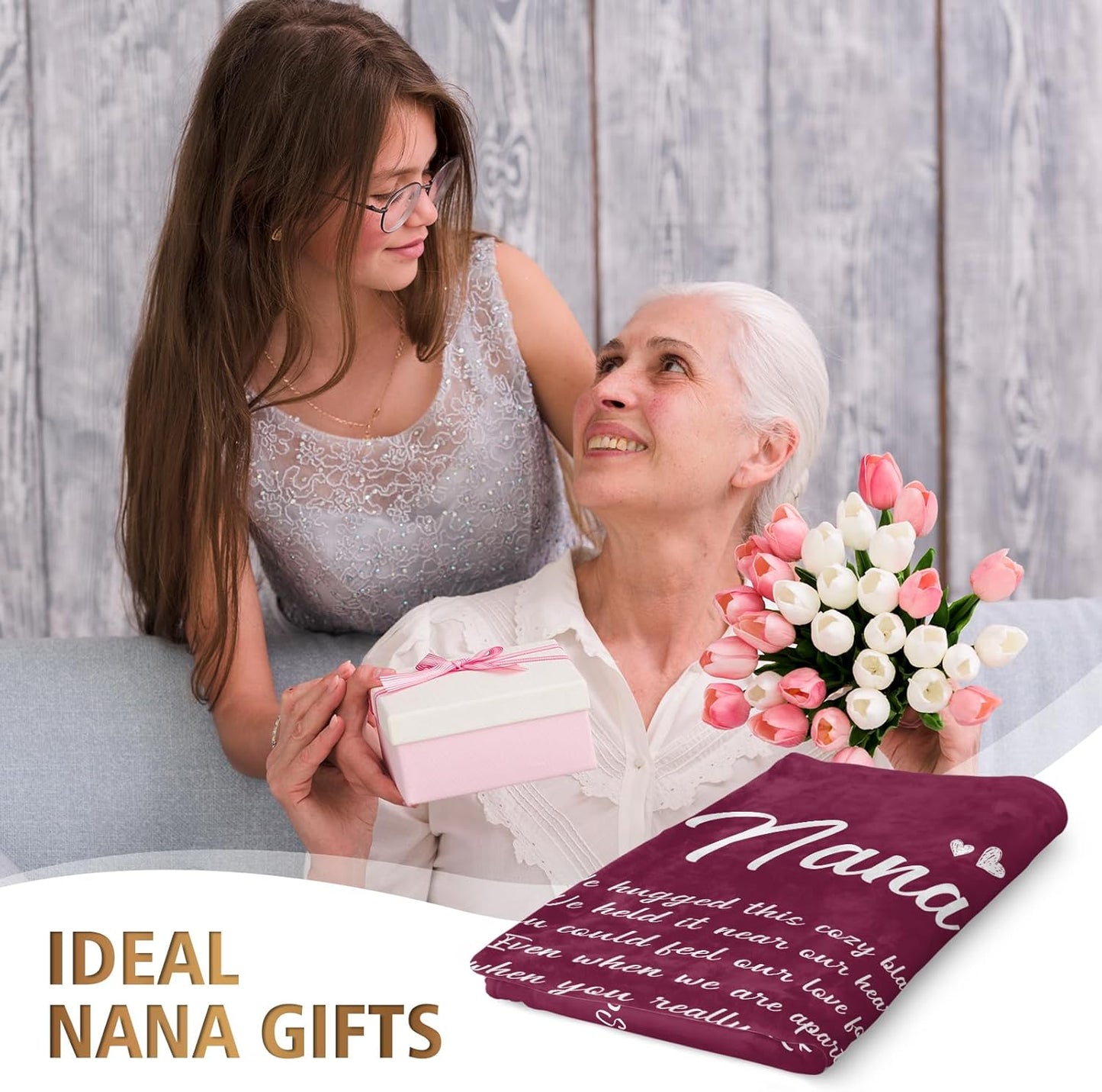 Afterprints Nana Gifts, Blanket with Flowers & Letter Print, Gifts for Nana on Birthday, for Nana from Grandkids, Soft Throw Blankets 50" x 60"