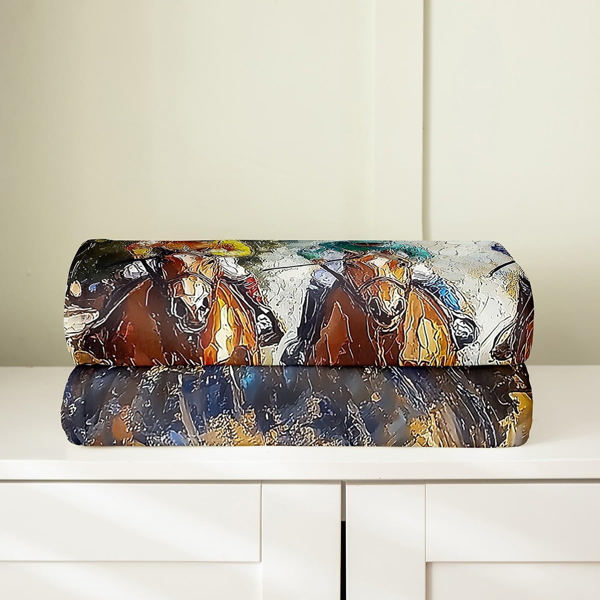 Erosebridal Racing Horse Fleece Blanket Throw 50x60 Derby Sport Theme Flannel Blanket for Boys Men Farmhouse Western Cowboy Fuzzy Plush Throw Galloping Horse Wildlife Equestrian Pattern,Brown