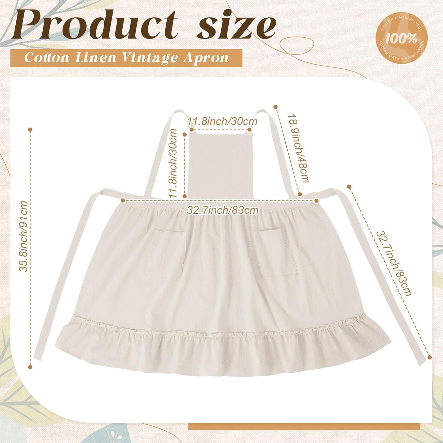 100% Cotton Aprons with Pockets Pinafore Dress for Women Vintage Cute Aprons for Kitchen Baking Gardening Painting