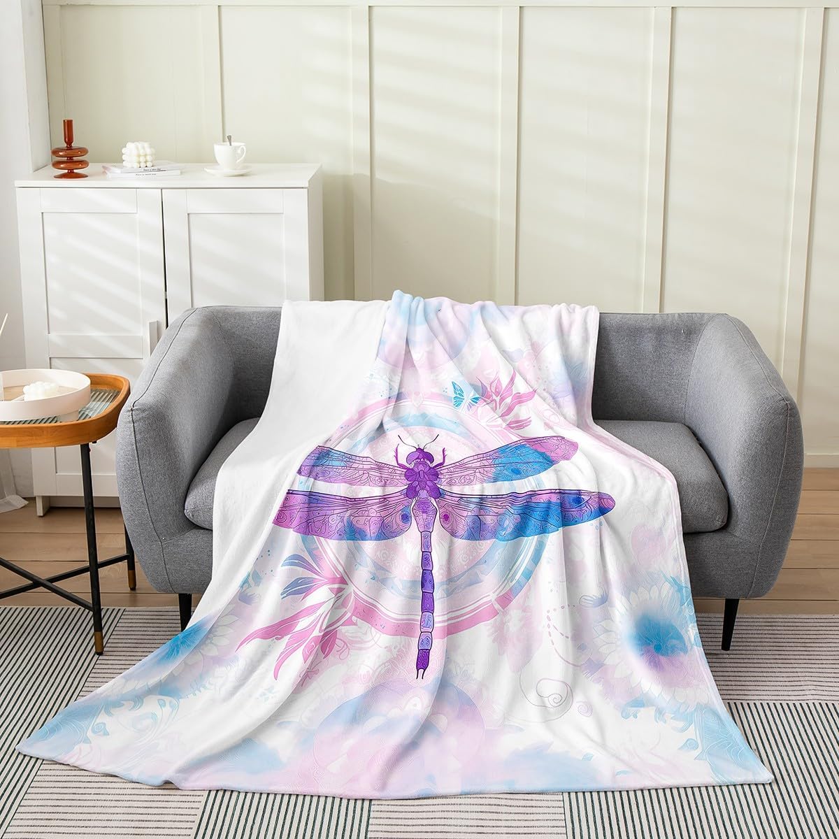 Feelyou Dragonfly Fuzzy Blanket Queen 90"x90" Boho Exotic Flannel Fleece Throw Blanket for Sofa Couch Bohemian Decor All Season Bed Blanket Plush Blanket