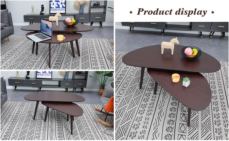 FIRMINANA Mid Century Modern Coffee Table,Large Oval Small Mangotop Coffee Table for Small Spaces, Espresso-47.3" W x23.63 D x 17.72" H