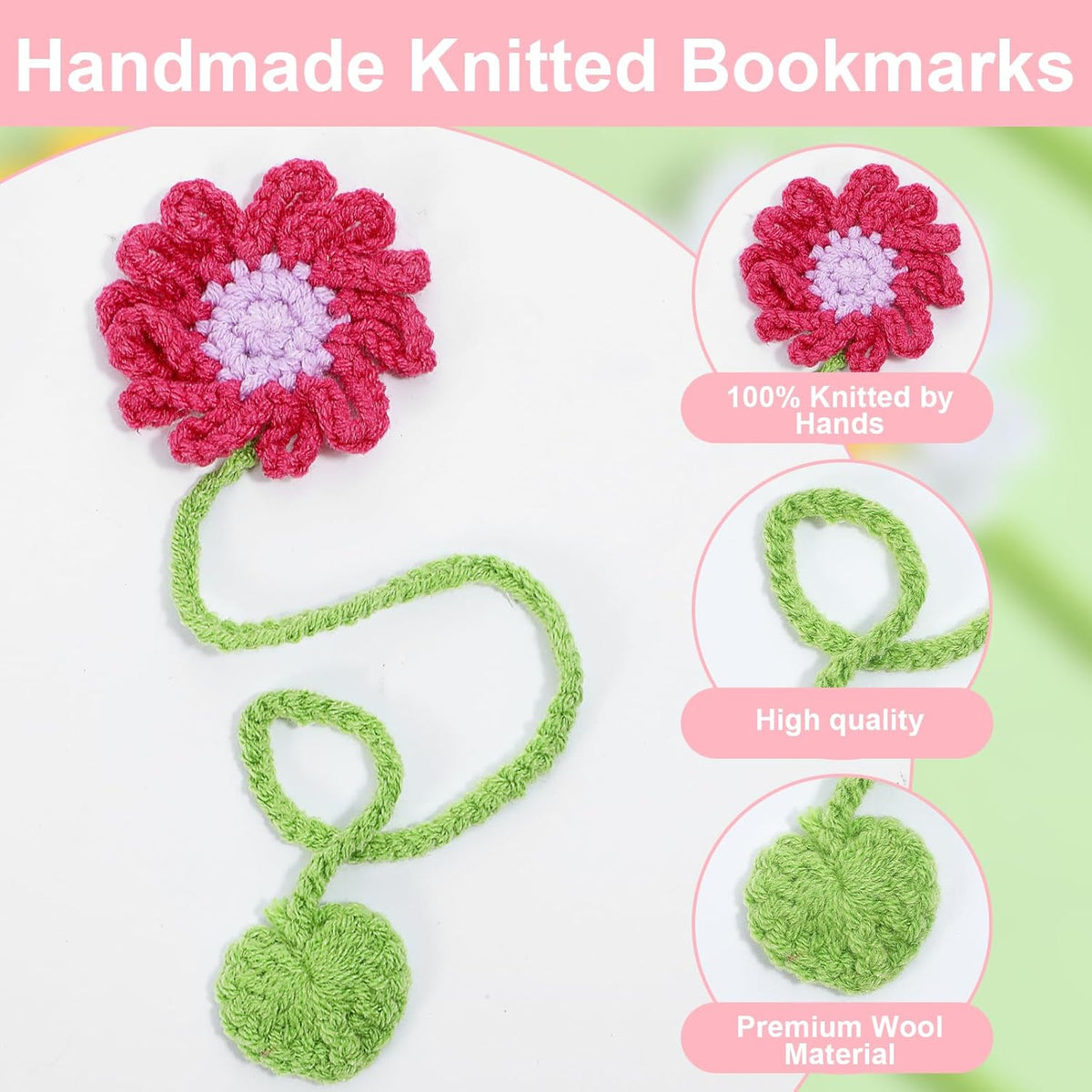 8Pack Flower Crochet Bookmarks Daisy Sunflower Bookmark for Women Handmade Knitted Daisy Sunflower Book Marker Personalized Crochet Book Mark Cute Unique Bookmark for Books Lovers Birthday Gift