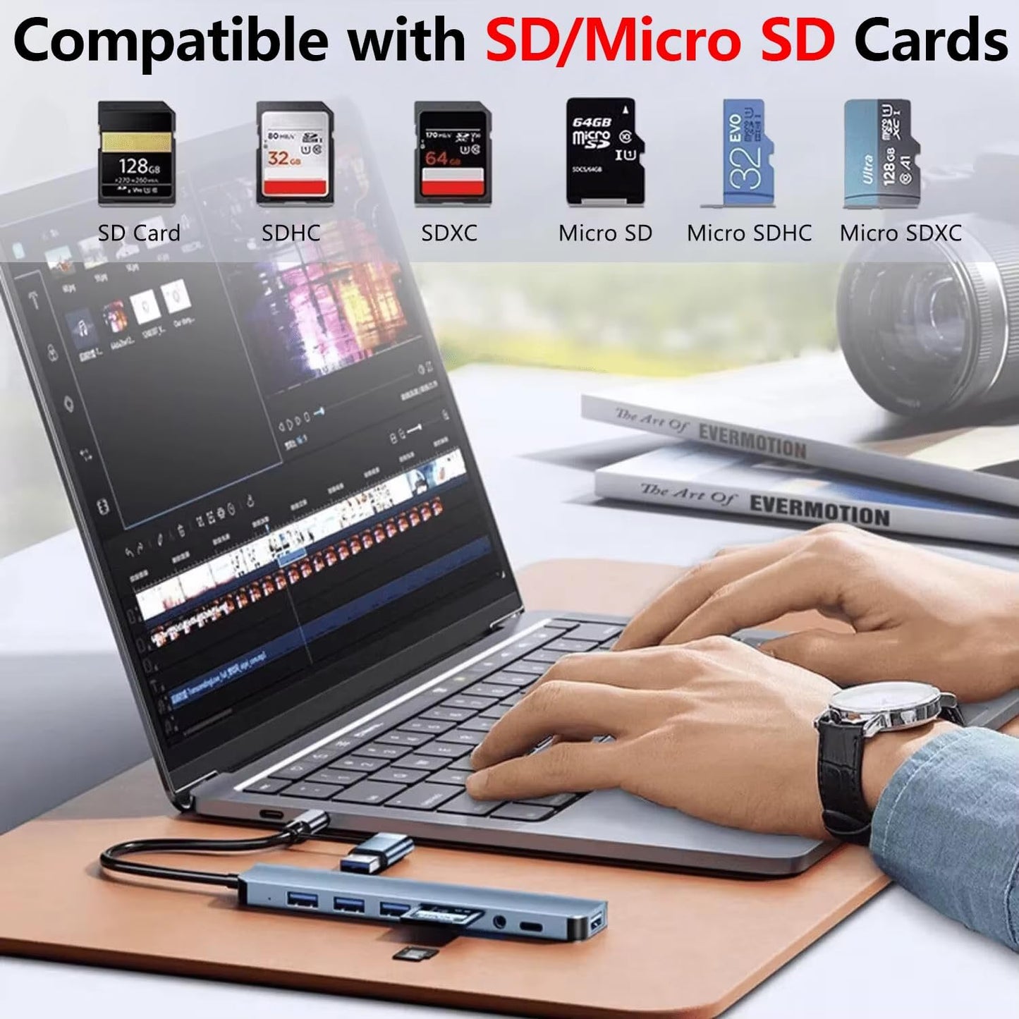 USB Hub 3.0 USB C Hub with SD Card Reader Audio Jack 8 in 1 USB Extender Splitter Multiport Dongle Adapter for MacBook Pro Air and More PC/Laptop/Tablet Devices