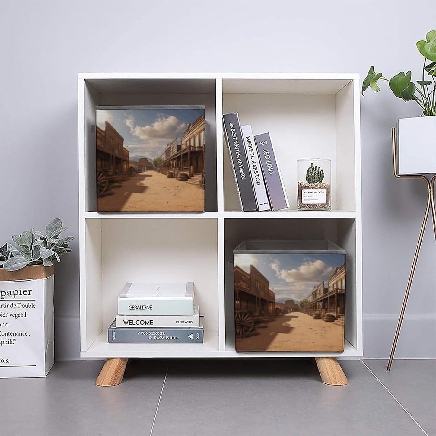 Old Wild West Cowboy Town Storage Bins with Handles Fashion Large Storage Cubes Sturdy Foldable Storage Boxes Space-Saving Storage Baskets for Home Office Clothes Closet Organizers