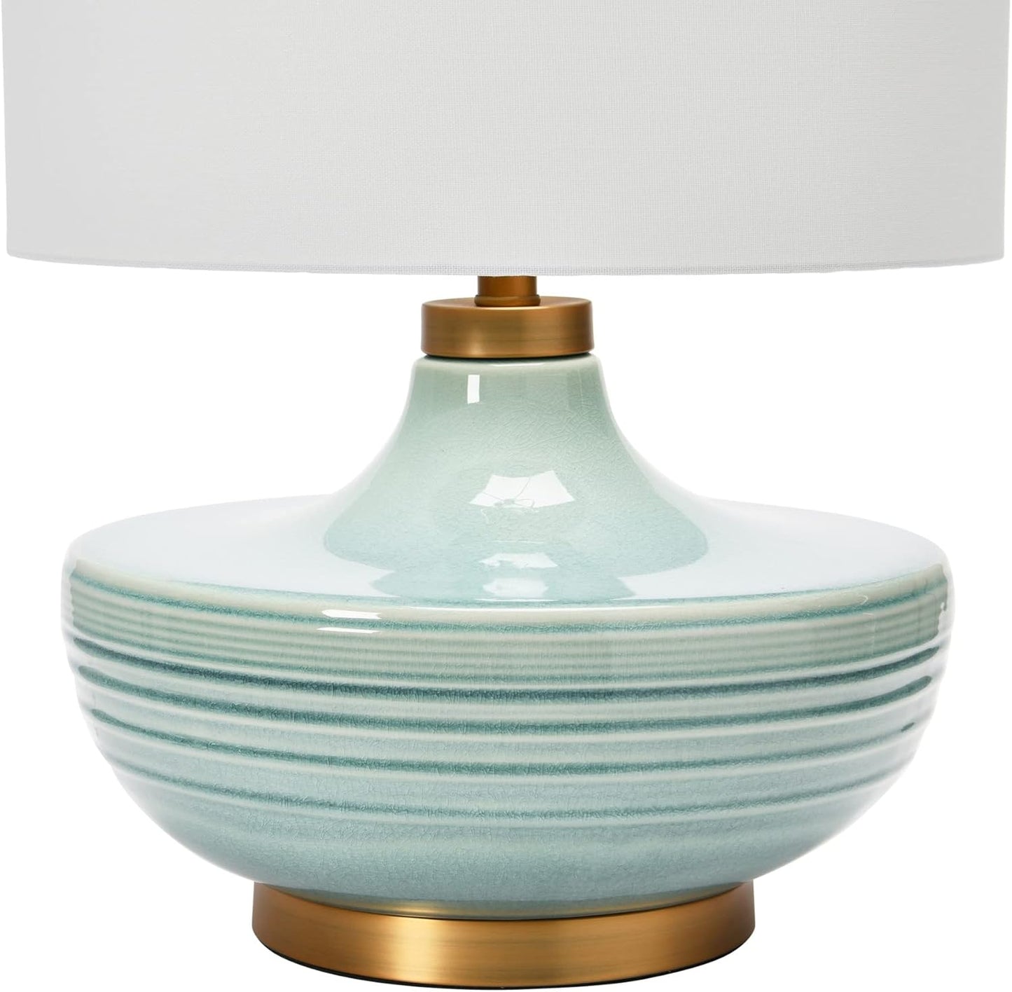 Creative Co-Op Striped Aqua Ceramic Table Lamp with White Linen Shade