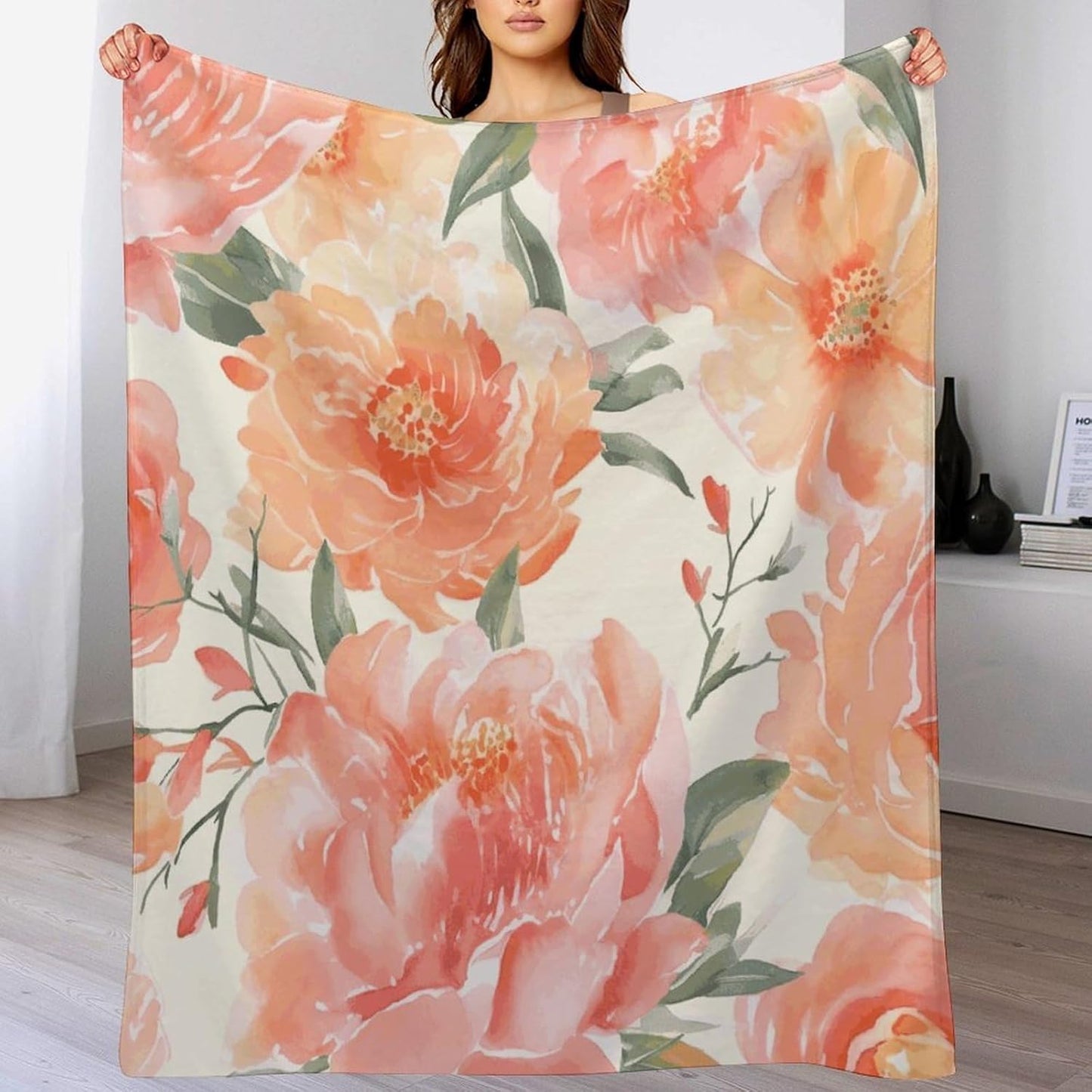 Peach Peony Blanket Super Soft Lightweight Throw Blanket Cute Cozy Warm Bed Blanket Decorative Fuzzy Blanket All-Season Home Decor Gift for Sofa Couch Living Room 40"*50" （100 * 130cm）