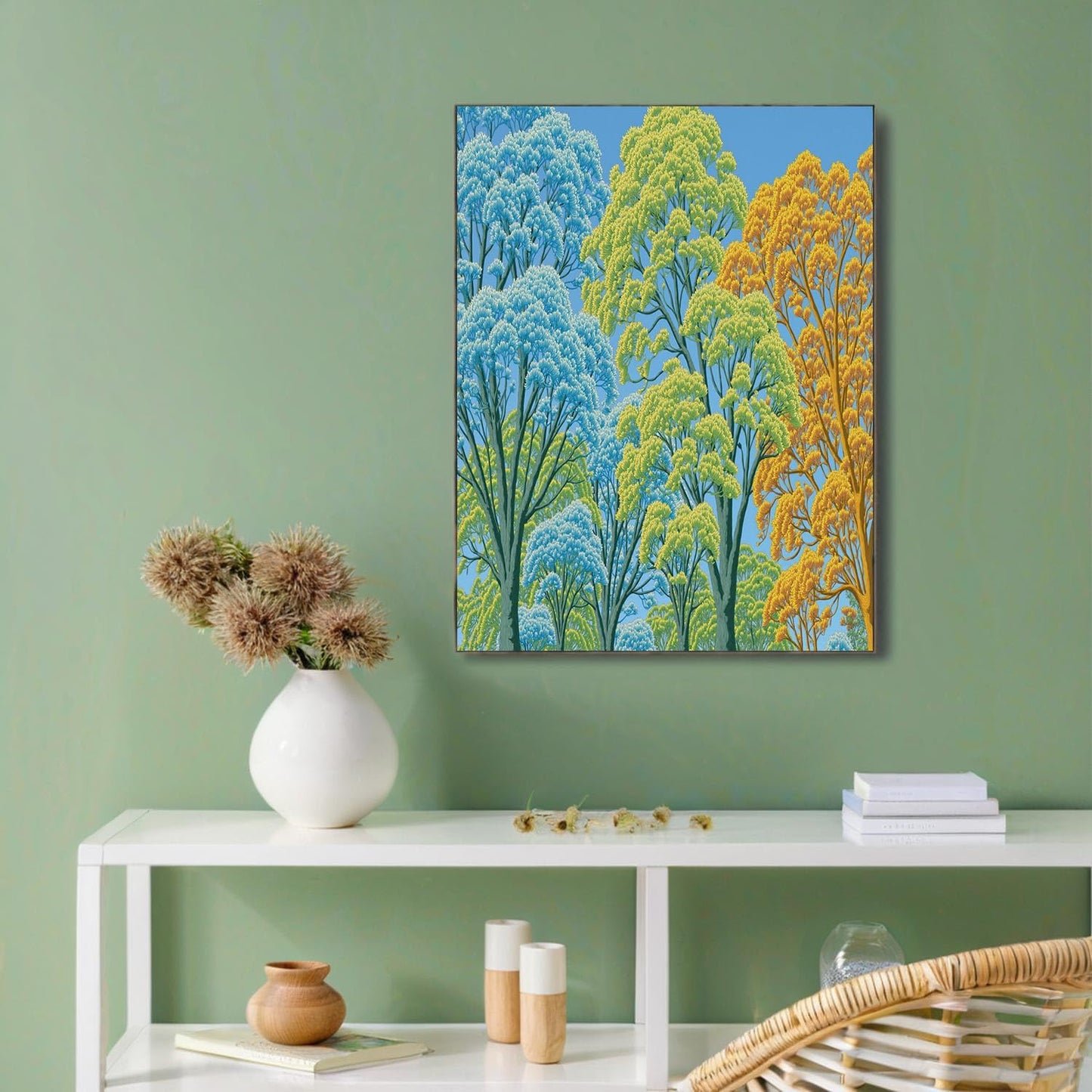 GDJSMIN Forest Linocut Wall Art, Tall Trees In Autumn Poster for Reading Room Living Room Decor 16x 24 inch Unframed