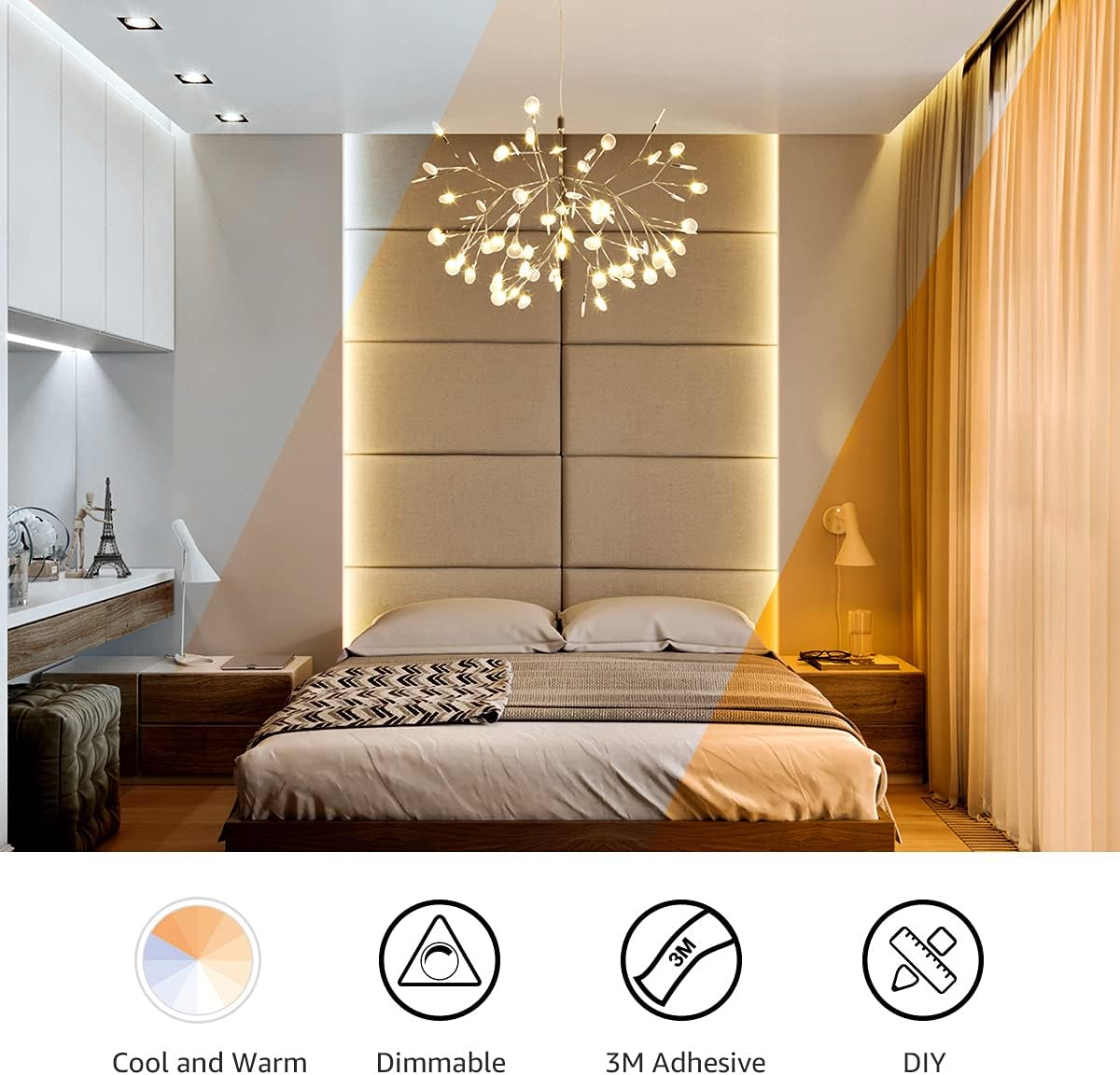 Lepro LED Tunable White Strip Light, Warm to Cool White,32.8ft Dimmable Bright LED Tape Lights, 600 LEDs 2835, Strong 3M Adhesive, Not Cuttable, Suitable for Christmas Decorations, Home, Bedroom