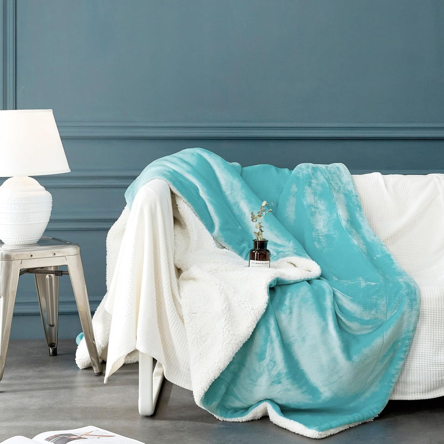LBRO2M Sherpa Fleece Bed Blanket King Size,Super Soft Fuzzy Plush Warm Cozy Fluffy Microfiber Couch Throw Velvet Double Reversible Luxurious Blankets (Turquoise, King(90x104 Inches))