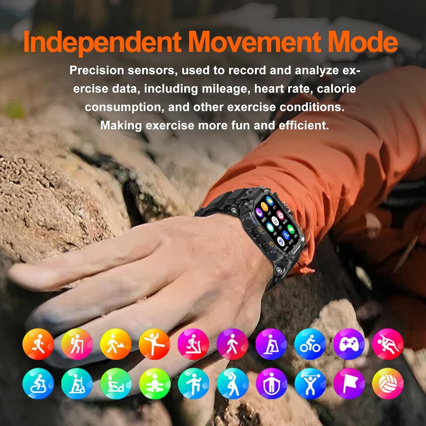 4G SIM Card Android Smartwatch with GPS & WiFi, Military Outdoor Watch for Men, App Downloadable, 2.06" AMOLED Large Screen for Video Chat, HD 180° Rotatable Camera, Health Activity Tracker (Black)