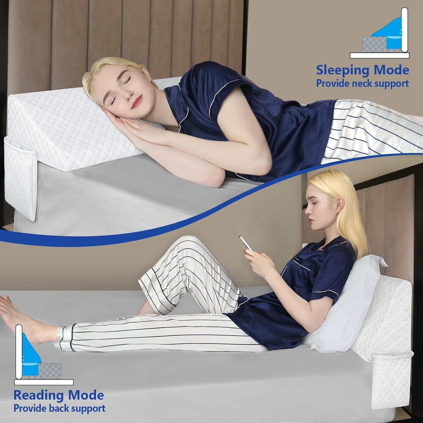Kayfia King Size Bed Wedge Pillow for Headboard Bed Gap Filler with Pocket Close Gap (0-8") Prevent Pillow Loss Triangle Foam Mattress Filler for Gap Between Wall and Mattress (White, 76"x10"x6")