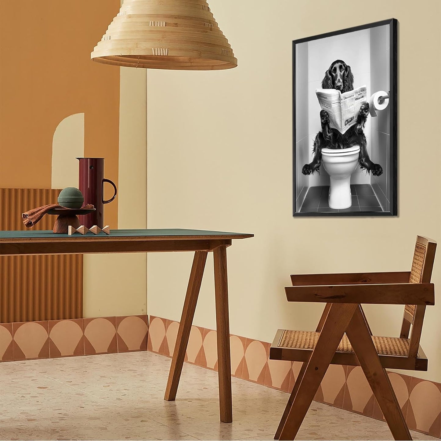 Black And White Canvas Posters Trendy Bathroom Dog Wall Art Animal Irish Setter Reading Newspaper On Toilet Prints Painting For Bathroom Restroom Wall Decor 8x12in Unframed