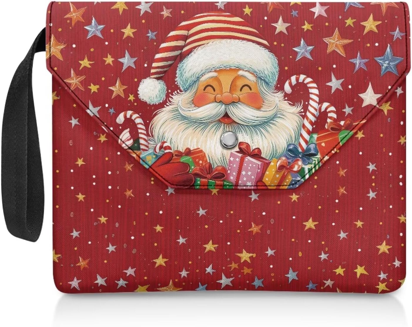 chaqlin Large Book Protector Sleeve for Book Lovers Gifts Happy Christmas Santa Claus Washable Bookcover Pouch with Button and Handle Strap for Women Bookish Bookworm Library Reading Club