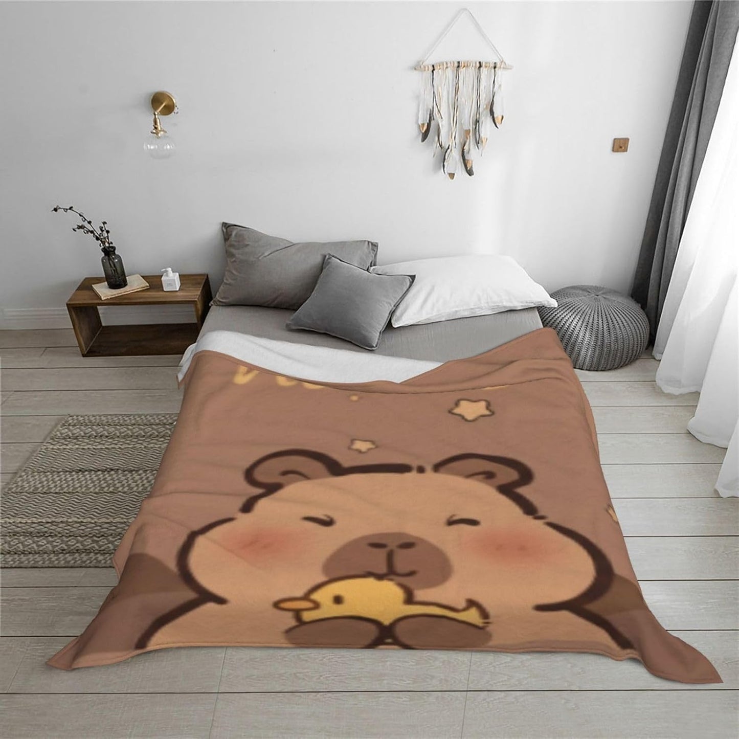 Personalized Capybara Blanket with Name - Custom Soft Flannel Fleece Throw - Cute Kawaii Animal Holding Duckling Design - Heartwarming Gift for Kids, Teens & Capybara Lovers