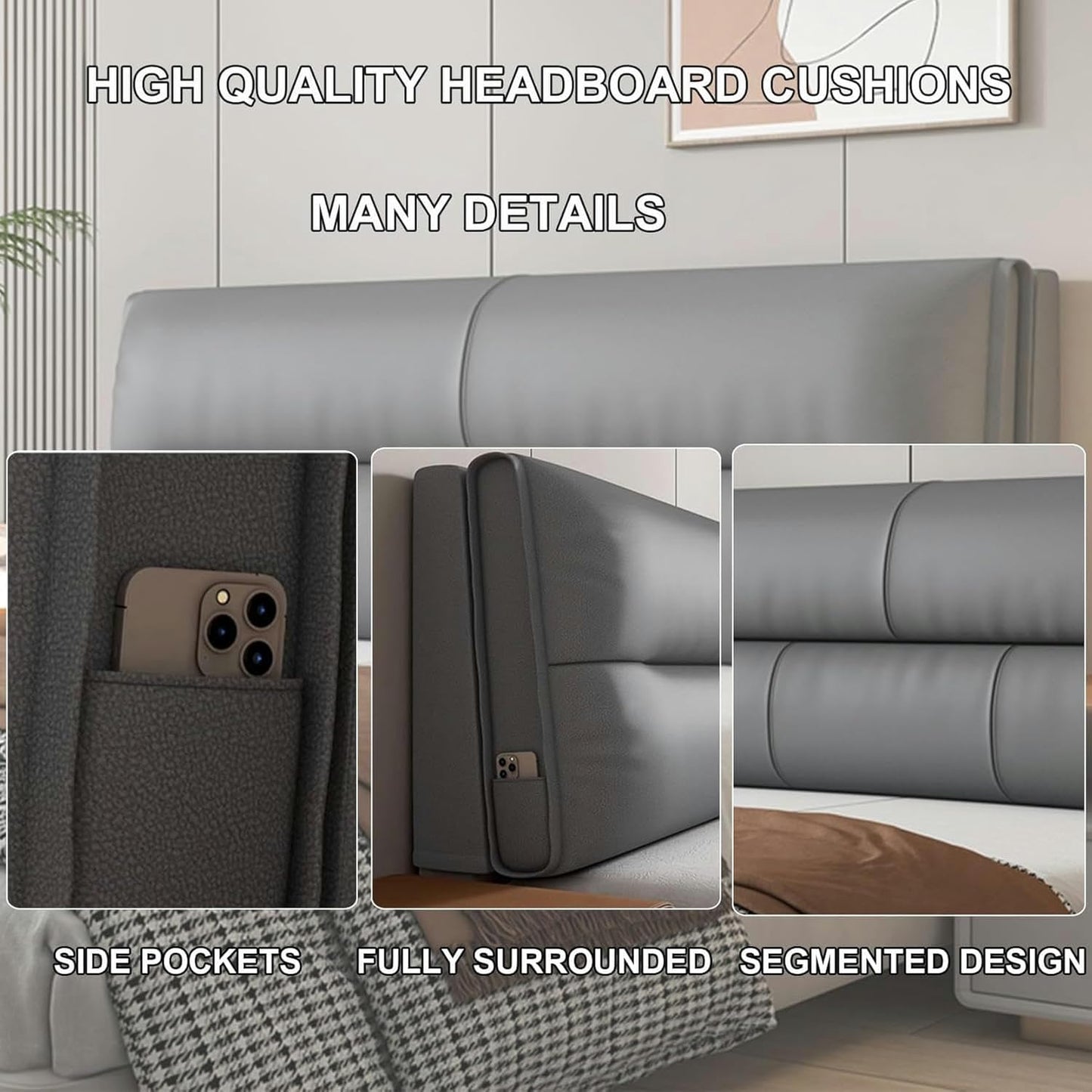 AMNOOL Headboard Upholstered Solid Color Wall Cushion Lumbar Support Pillowboard Large Backrest Bed Rest Cushion Home Bedroom Tatami Dorm Daybed Pillow