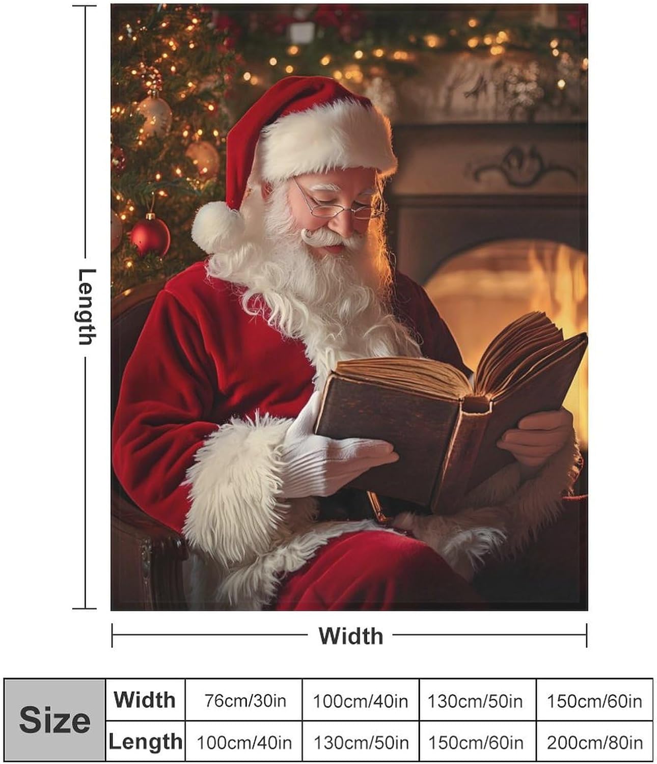 Santa Reading Book Printed Throw Blanket Cozy Flannel Blankets Lightweight for Couch Sofa Bed Decor Santa Reading Book