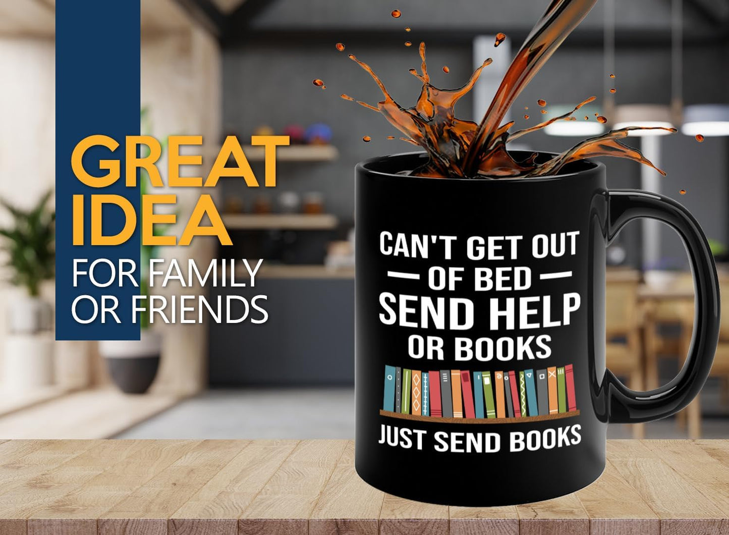 Book Lover Coffee Mug 11oz Black -Just Send Books - Writer Editor Bookish Librarian Bibliophile Bookish Grammar Philosophers