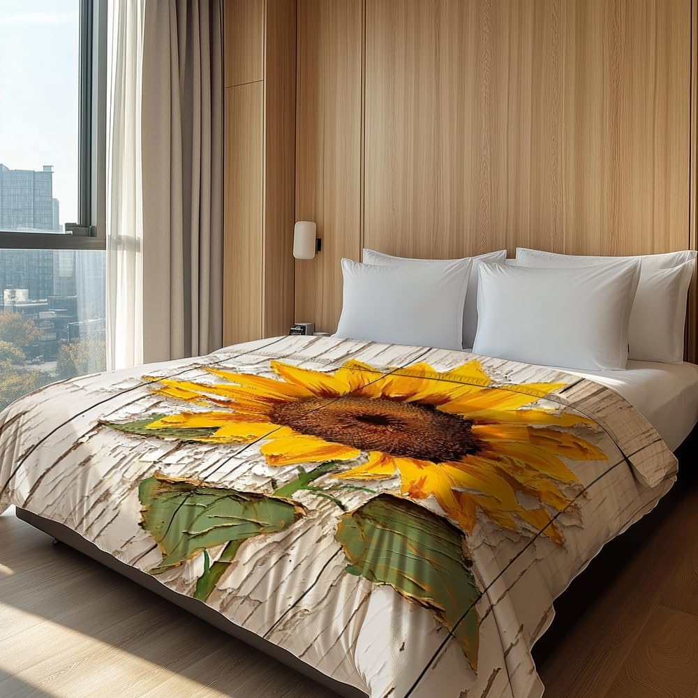 Sunflower Gifts Blankets for Women Yellow Flower Throw Blanket Floral Print Blanket Sunflower Bedding Warm Soft Flannel for Woman Bed Sofa Couch (50 in x 60 in)