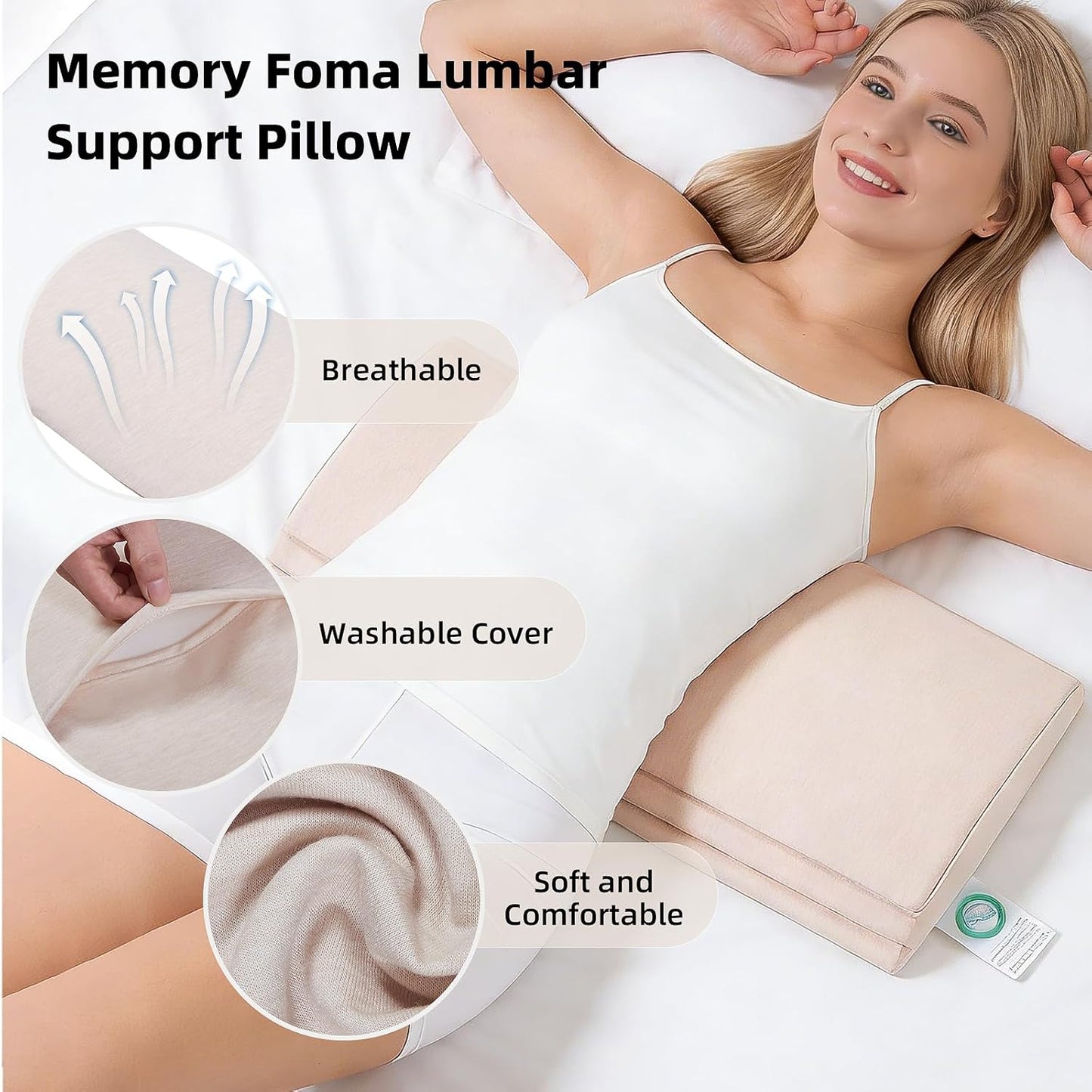 Adjustable Lumbar Support Pillow for Bed, Back Sleeping Cushion with Removable Height Layer & Dual-Firmness Inserts for Lower Back Pain Relief, Spinal Alignment & All-Night Comfort