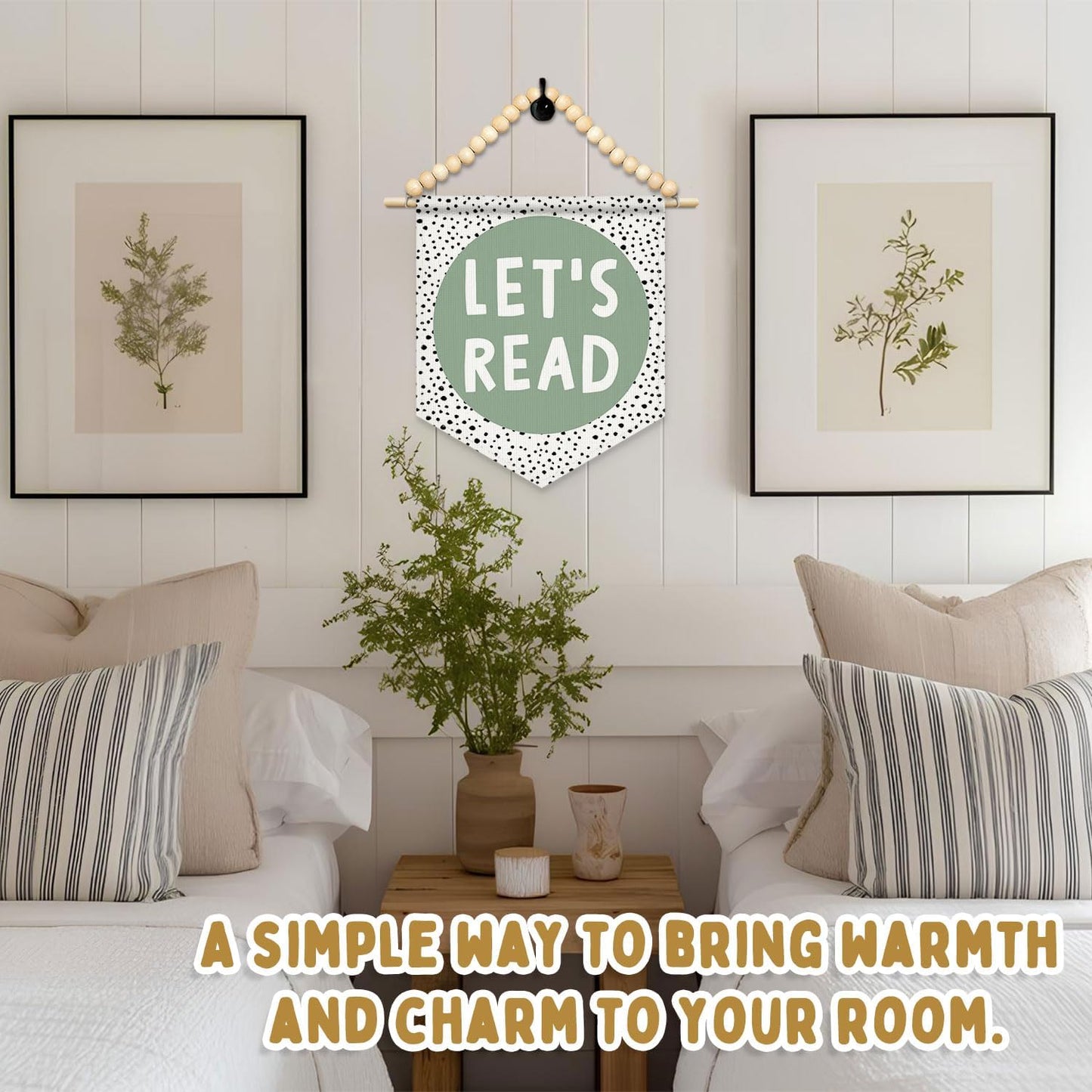 FLVGE Classroom Decor, Boho Classroom Must Haves Homeschool Canvas Banner, Boho Wood Beads Reading Nook Read Wall Art Decor Hanging Pennant Flag for Library Kindergarten Nursery Classroom,11x14