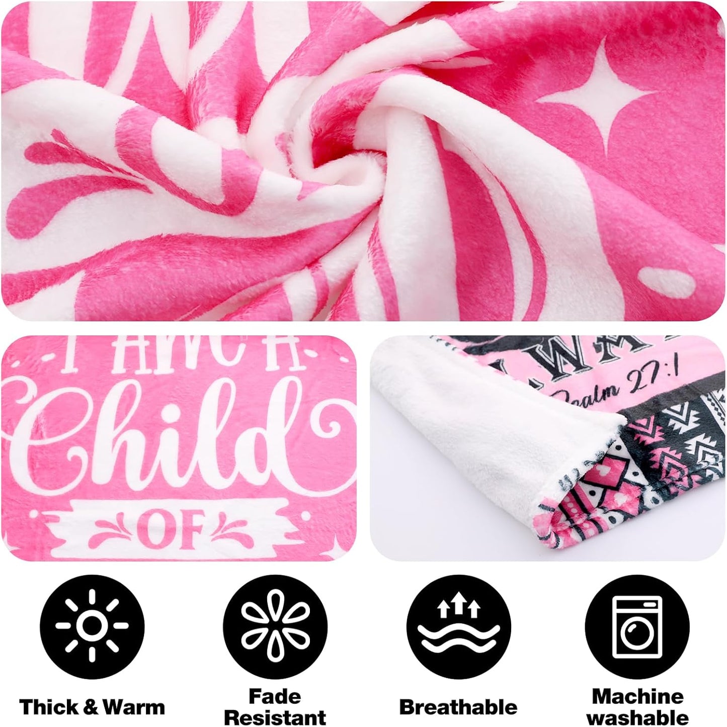 Christian Gifts for Women, I Am a Child of God Throw Blanket, Inspirational Religious Birthday Catholic Spiritual Baptism Confirmation Gifts for Girls Soft Flannel Blanket 50'' x 60''