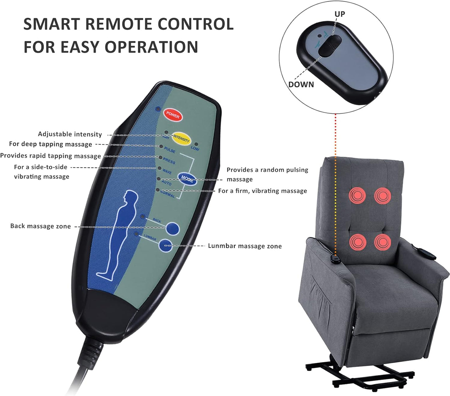 Massage Recliner Chair Electric Power Lift Chair for Elderly with Side Pockets Home Theater Seating for Living Room Ergonomic Lounge Chair Single Sofa Reading Chair
