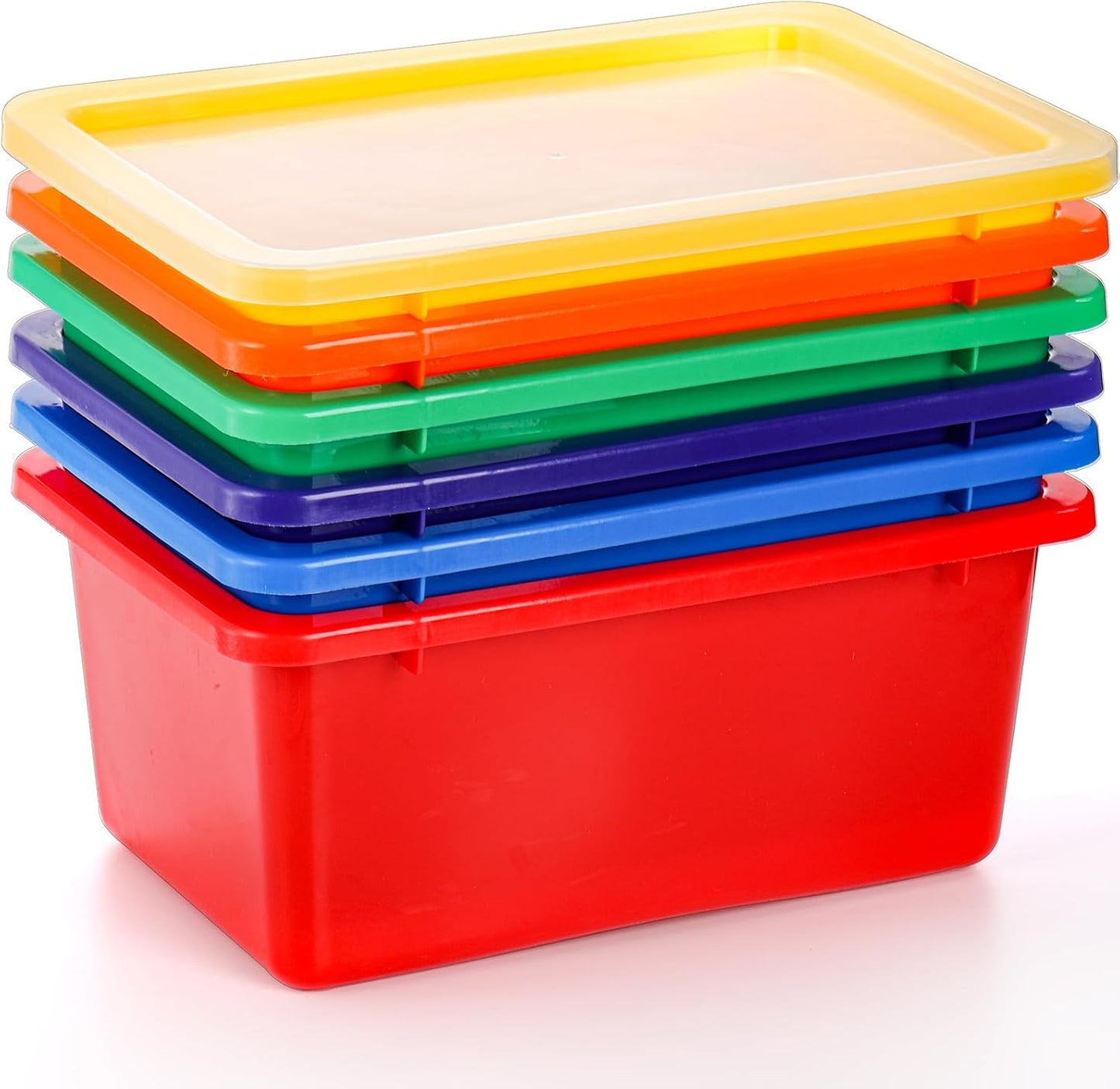 Nicunom 6 Pack Small Cubby Bins Storage Bins with Lids, 5 Qt Plastic Storage Bins Colorful Toy Storage Containers, Stackable Organizer Cubbies for Classroom Home