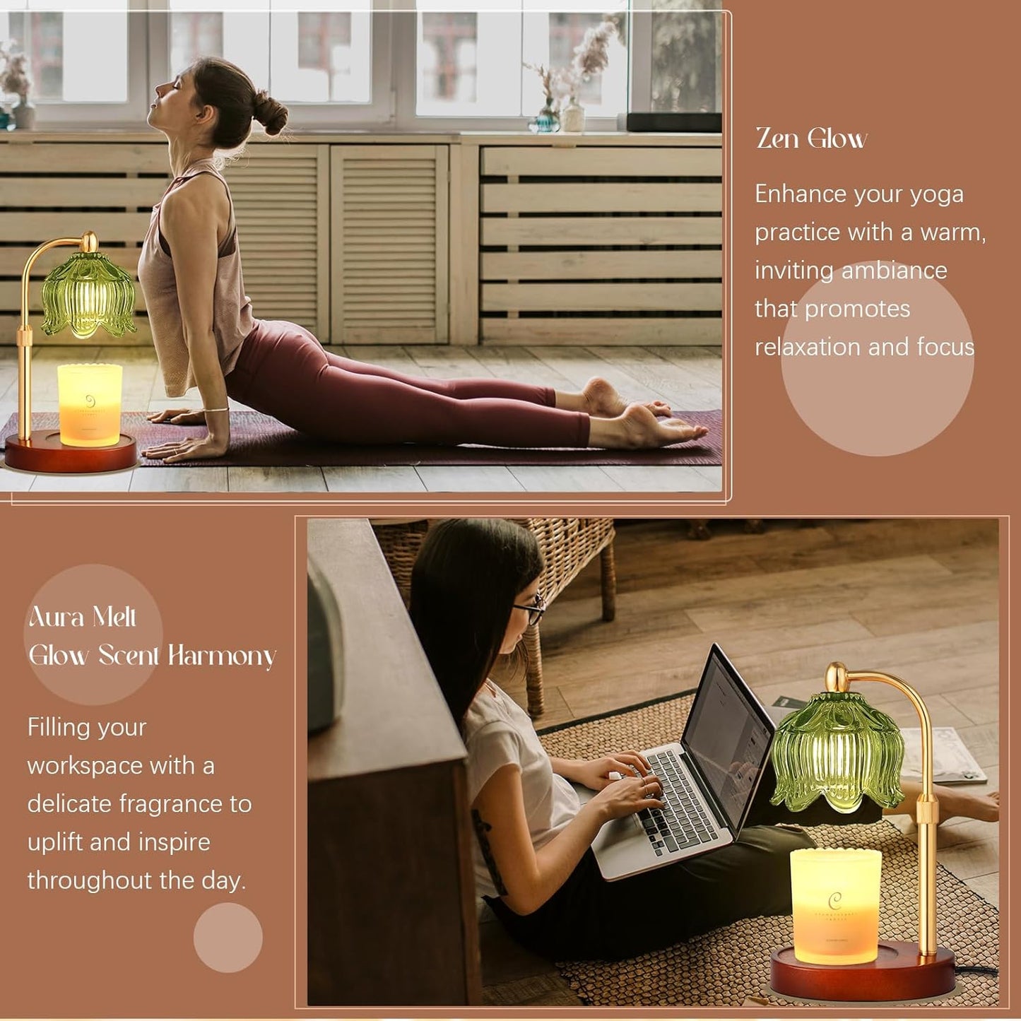 Adjustable Flower Candle Warmer Lamp with Timer, Lotus Tulip Glass Warmer Light for Jar Candles, Electric Wax Warming Melter, Gifts for Women Mom, Vintage Bedroom Decor (Green)