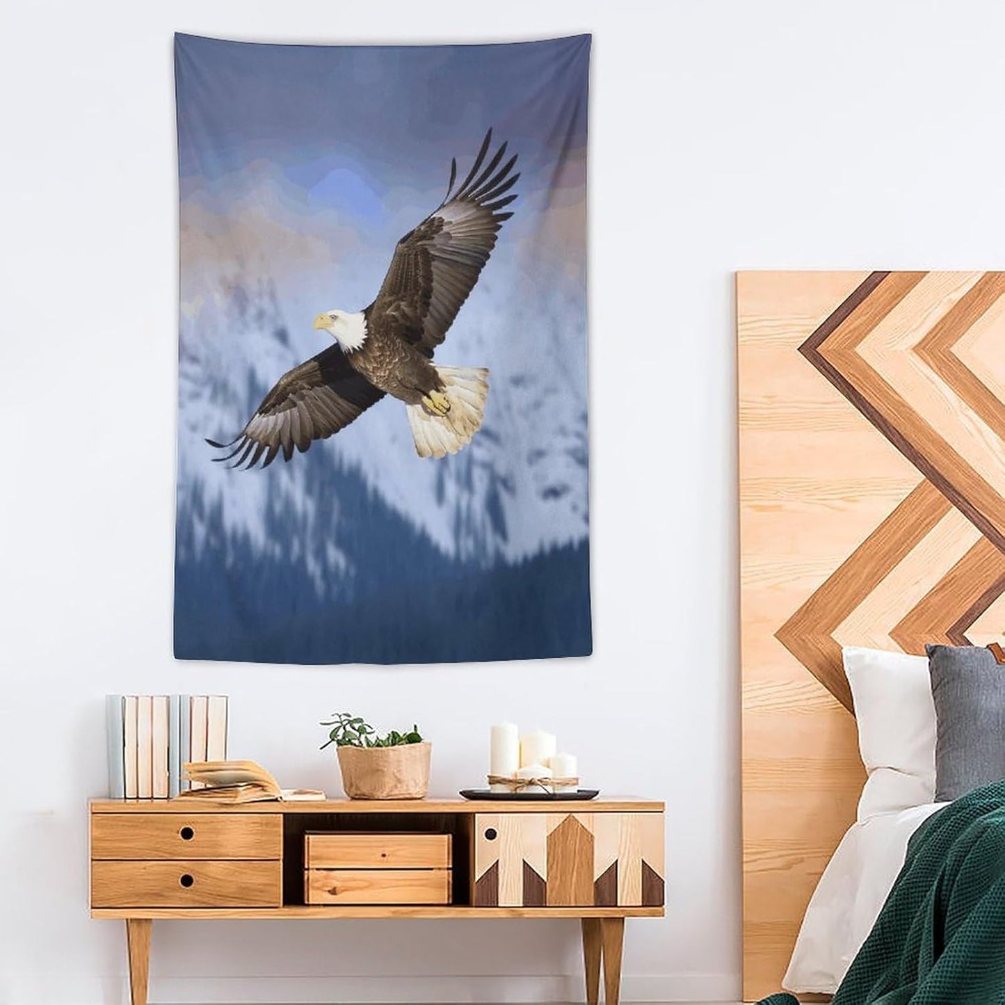 FodPand Bald Eagle Flying Tapestry Anti-fading Wall Tapestry with Installation Kit Backdrop Banner Multipurpose Aesthetic Tapestries Boho Wall Art Hanging Decorative Blanket 40"x60"