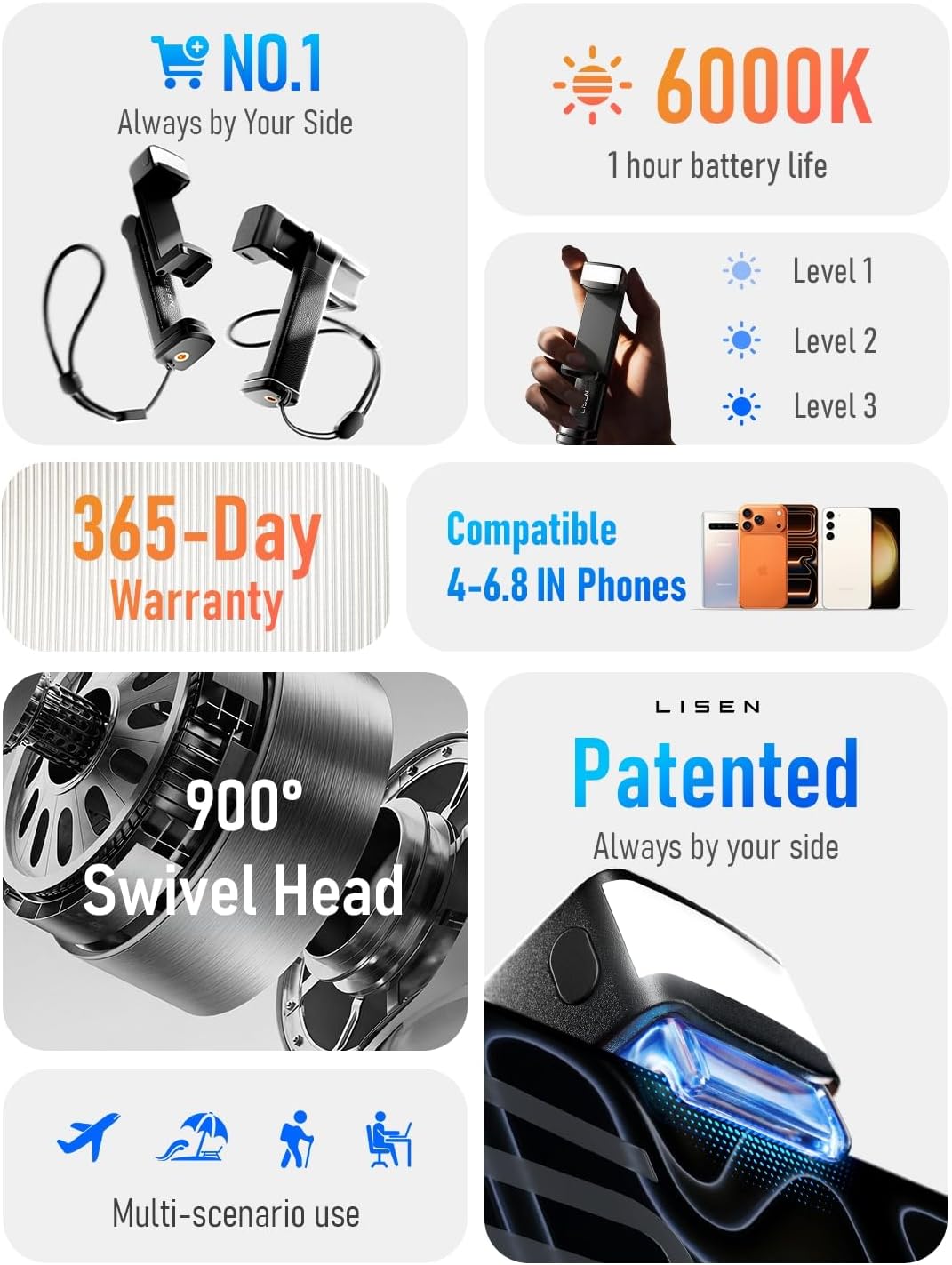 LISEN Airplane Travel Essentials (LED) Phone Stand Holder for Desk Cruise Ship Essentials 2026 Mount Airplane Gadgets Women Men Long Flight Accessories Photographic Lighting Flash Tubes Kids Gifts