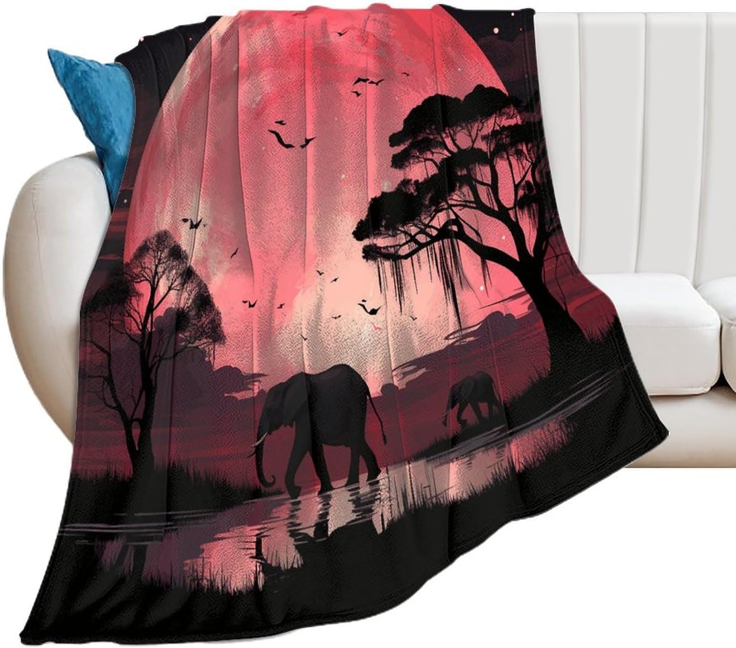 Pink Moon Elephant Throw Blanket for Couch Super Soft Warm Lightweight Throw Blankets Cozy Flannel Bed Blanket Cute Decorative Blankets for All Seasons Home Decor Gift 60"*80"（150 * 200cm）