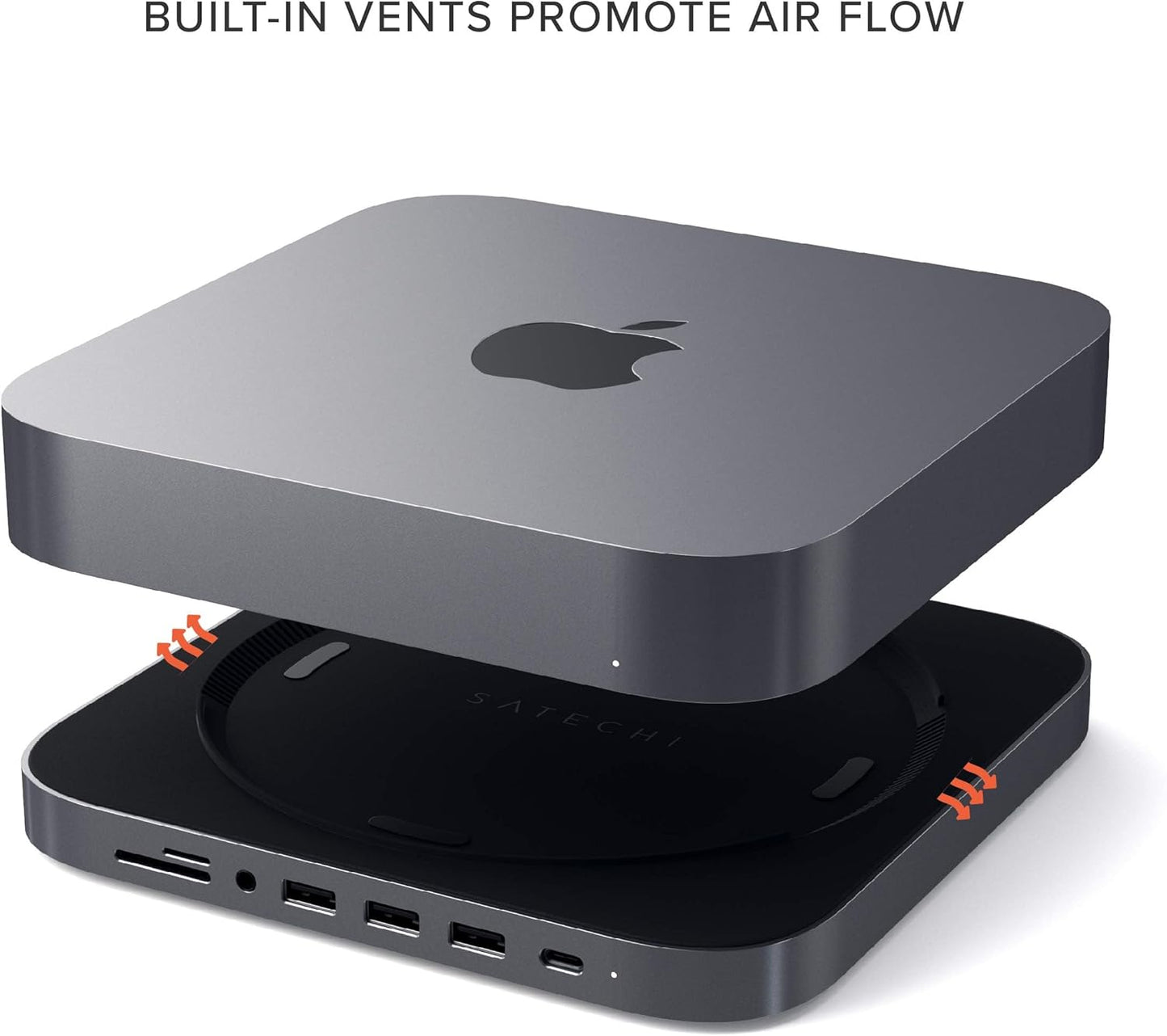 Satechi USB C Hub, Type-C Aluminum Stand & Hub, USB-C Data Port, Micro/SD Card Readers, USB 3.0 & Headphone Jack Port, for Mac mini M2/M1 (Not Compatible with M4) - Space Gray