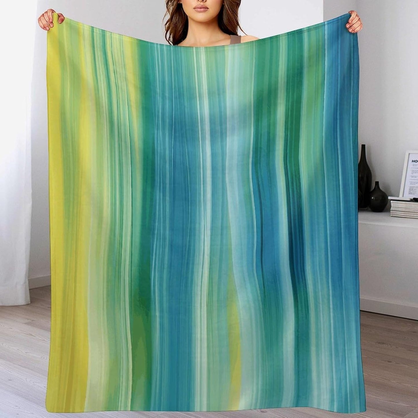 Blue and Green Throw Blanket for Couch Super Soft Warm Lightweight Throw Blankets Cozy Flannel Bed Blanket Cute Decorative Blankets for All Seasons Home Decor Gift 40"*50" （100 * 130cm）