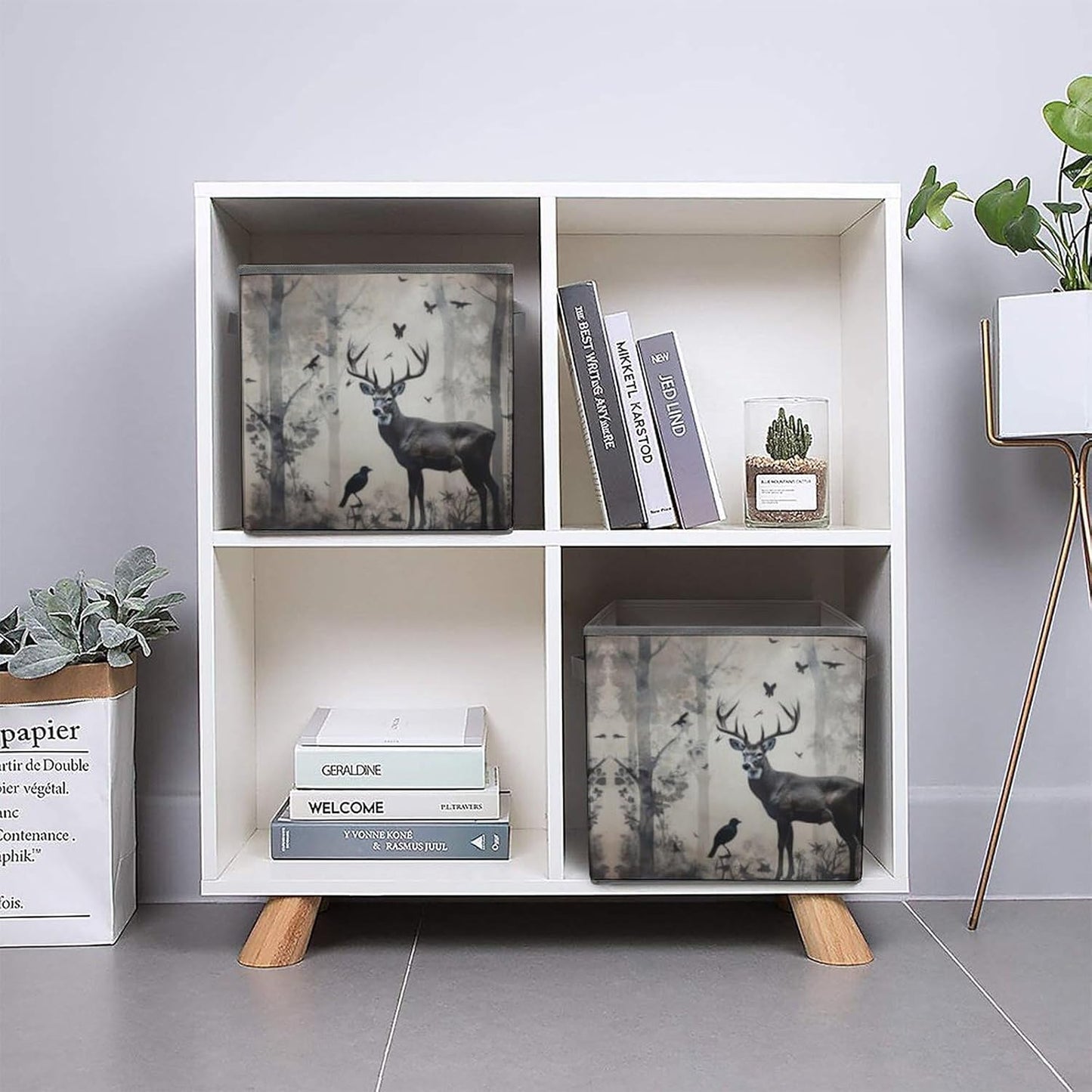 Hunting Silhouette of Deer Storage Bins with Handles Fashion Large Storage Cubes Sturdy Foldable Storage Boxes Space-Saving Storage Baskets for Home Office Clothes Closet Organizers