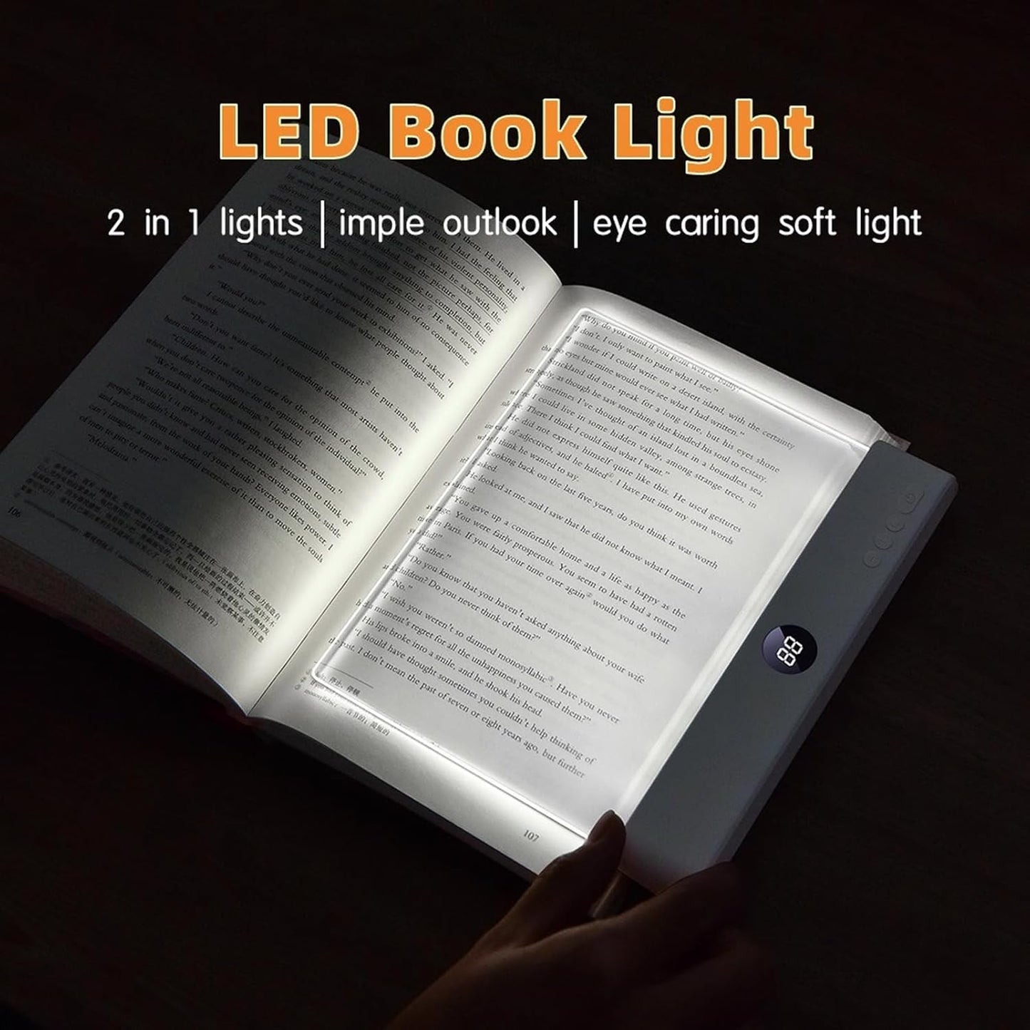 Rechargeable Page Reading Light with Timer, LED Book Panel Lamp with 3 Color Modes, Durable Clear Light Board, Brightness Adjustment, Bedside Reading Lamp for Night Reading (White)