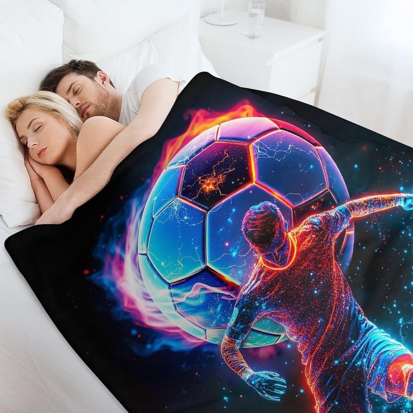 Soccer Throw Blanket - Soft Flannel Blankets for Teens Adults Women Men Sports Loves - Warm Soccer Player Blankets for All Season Lap, Chair, Sofa - 60"x50"