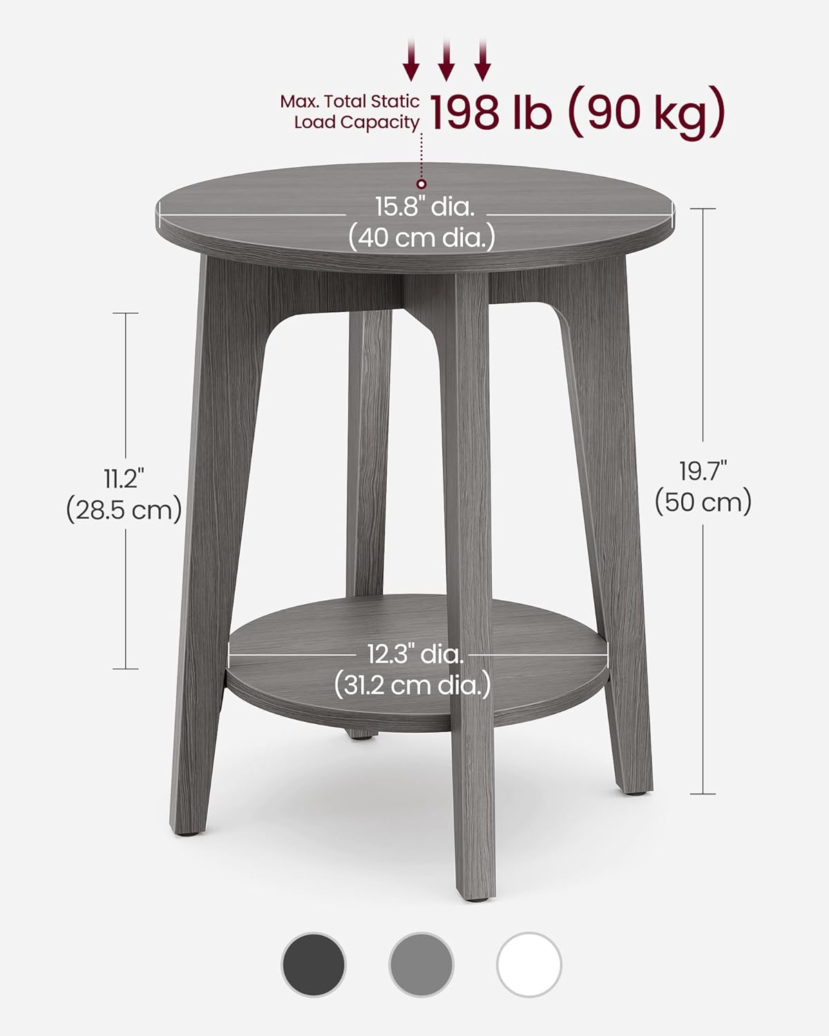 VASAGLE MAEZO Collection - Side Table, 2-Tier Small Round End Table, Nightstand with Tapered Legs, Curved Transitions, for Small Spaces, Living Room, Bedroom, Smoky Gray ULET283T68