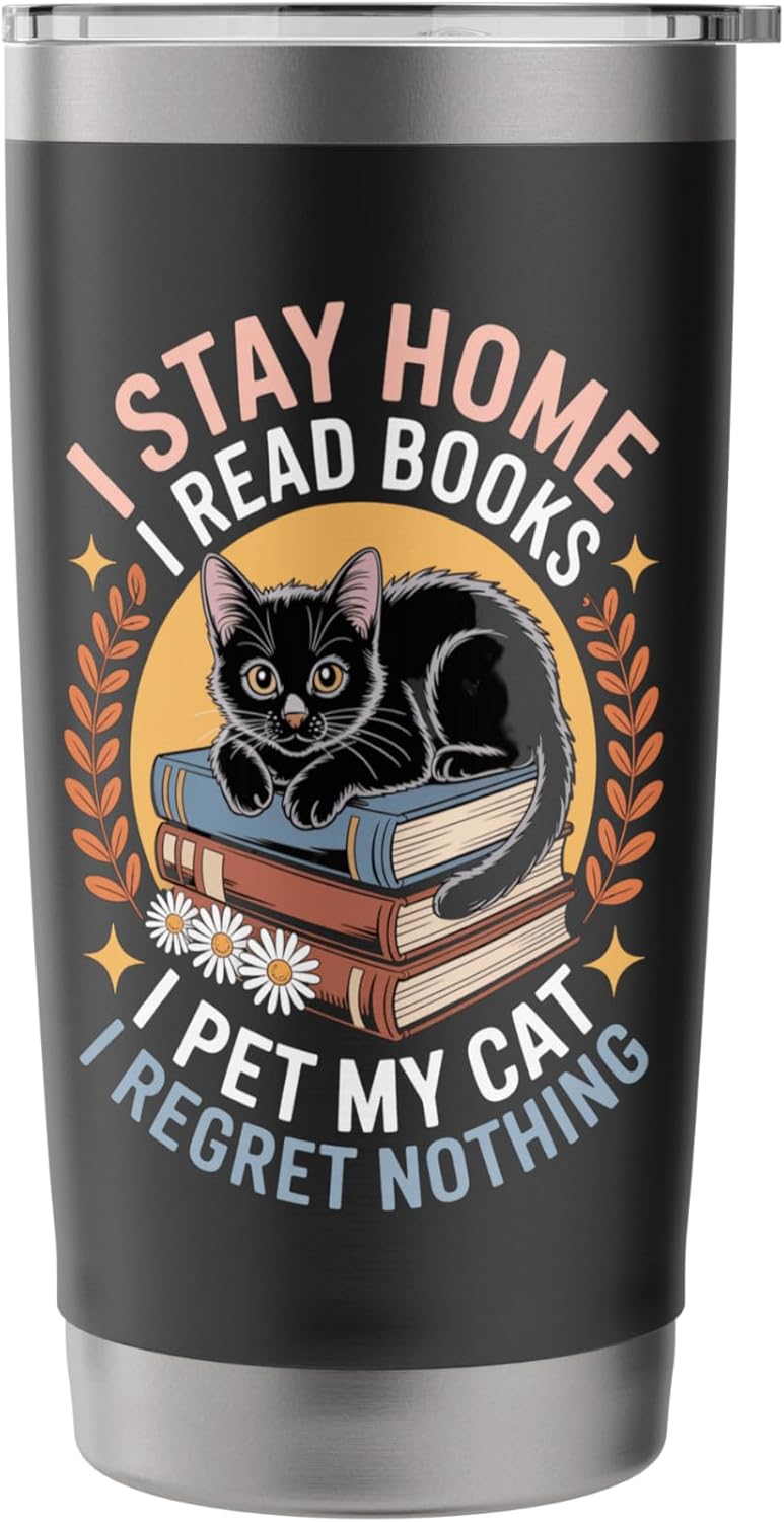 Tuxedo Cat on Books Retro Introvert Reader Design Stainless Steel Insulated Tumbler