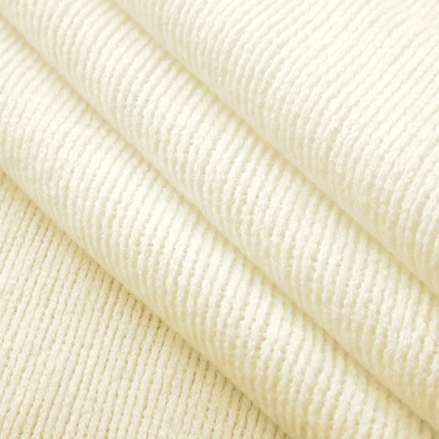 Vonty Ivory White Knitted Blanket with Tassels Fringe 50" x 60", Super Soft Knit Throw Blanket, Farmhouse Decorative Lightweight Blanket for Couch, Sofa, Bed