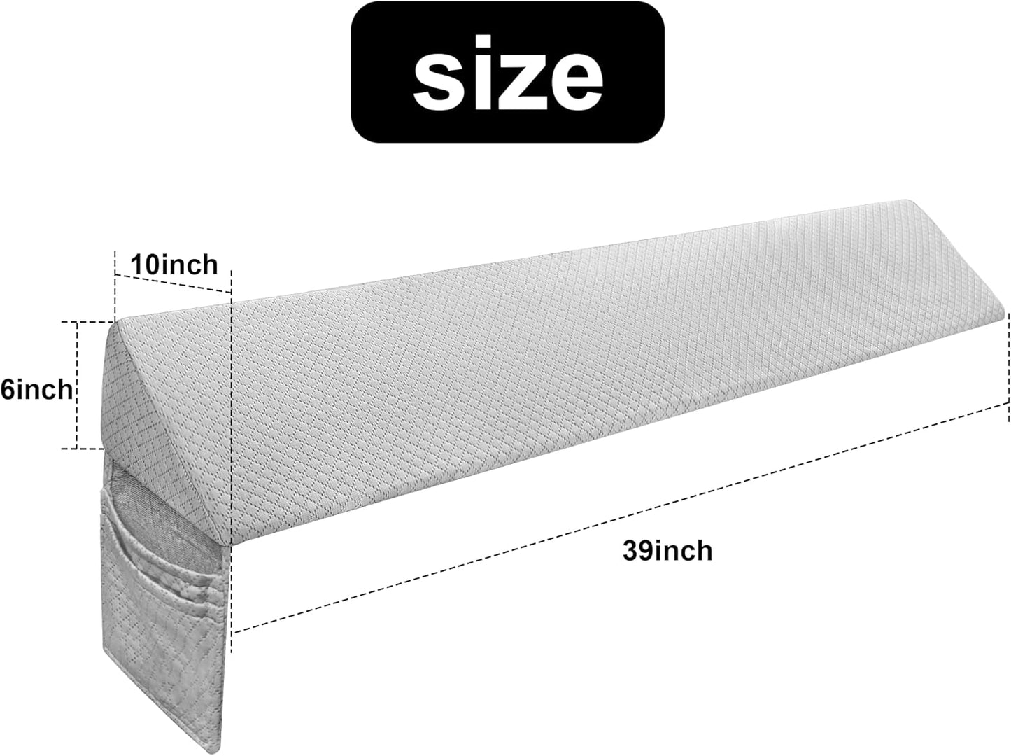 Twin Bed Wedge Pillow Headboard Gap,Wedge Pillow Headboard/Bed Gap Filler,Fill The Gap (0-8") (Gray, 39"x10"x6")