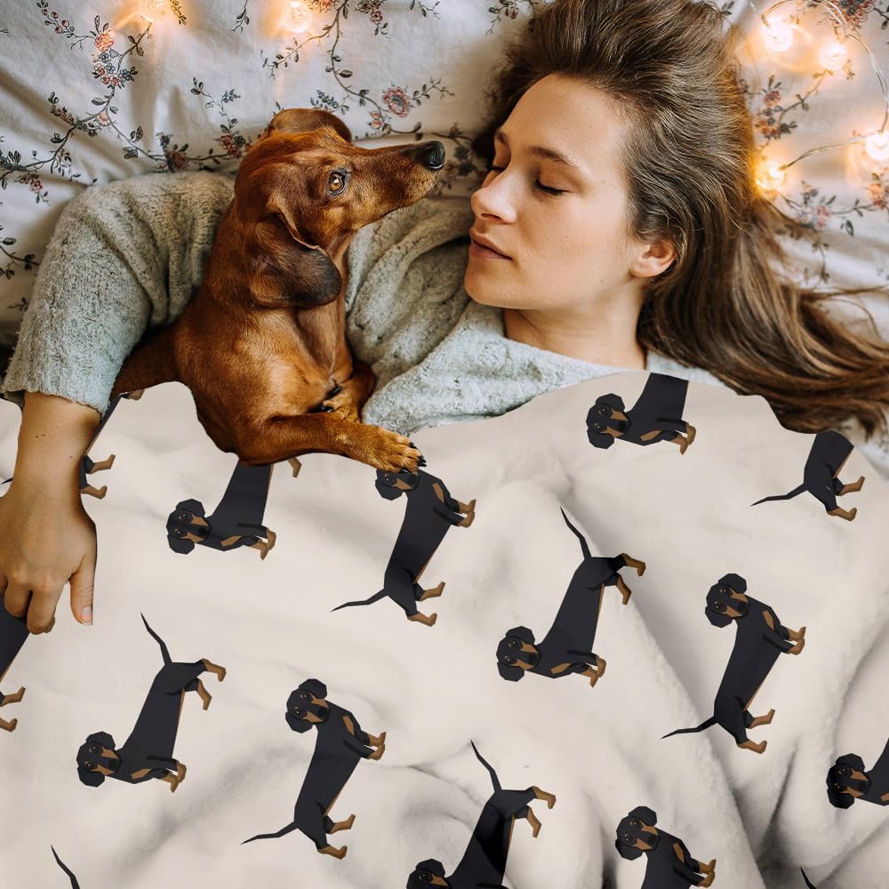 Cute Wiener Dog Dachshund Throw Blanket Fannel Fleece Super Soft Funny Blanket Travel Throw Blanket for Bed Couch Sofa 40 x 50 Inch for Kid