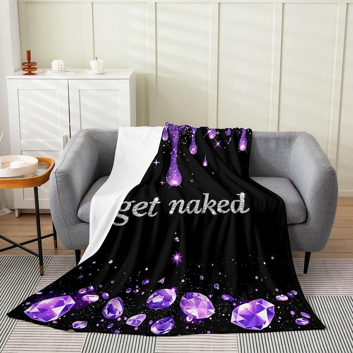 Purple Glitter Super Soft Flannel Blanket,Get Naked Themed Fleece Throw Blankets for Couch Bed,Luxury Sparkling Diamond Couch Throw Bed Warm Cozy Decorative Blanket Baby 30"x40"