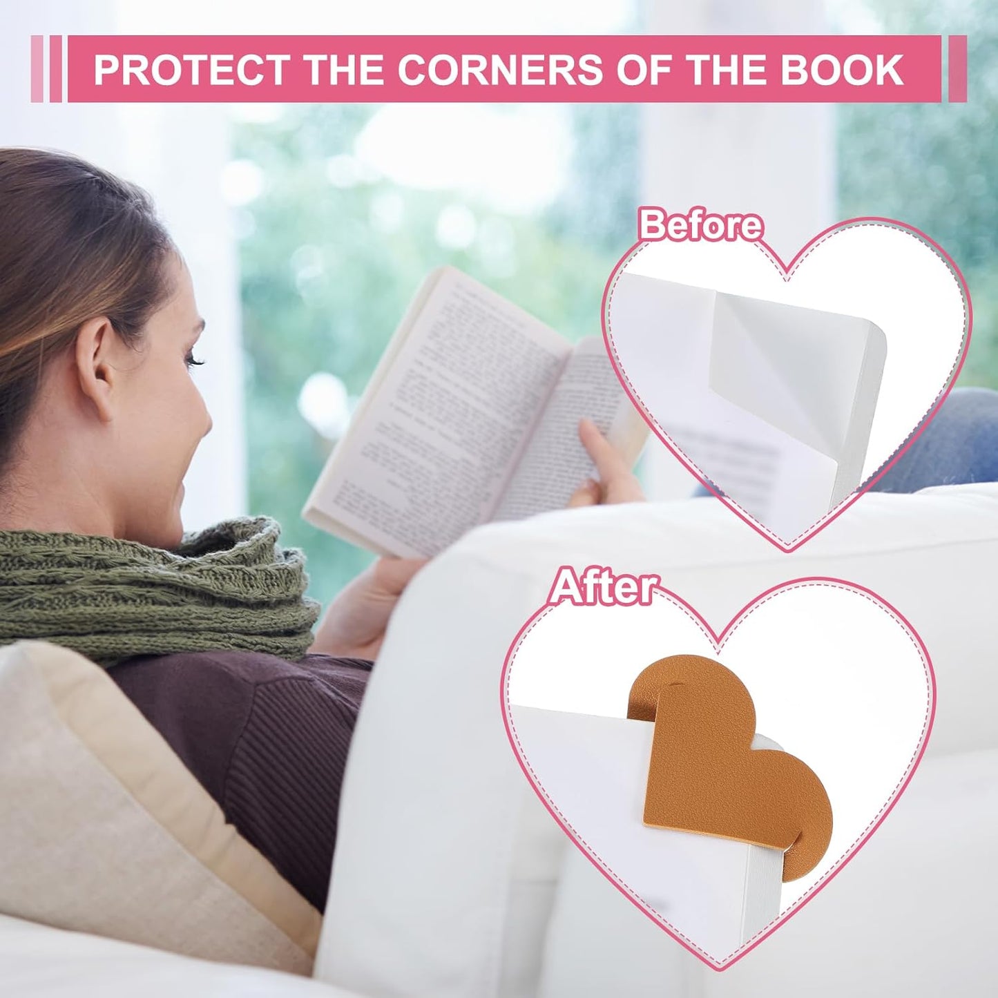 PATIKIL Leather Heart Bookmarks, 10Pcs Cute Corner Page Book Marks Bookmark Clips Book Accessories for Reading Lovers Women Men Teacher Gifts, White
