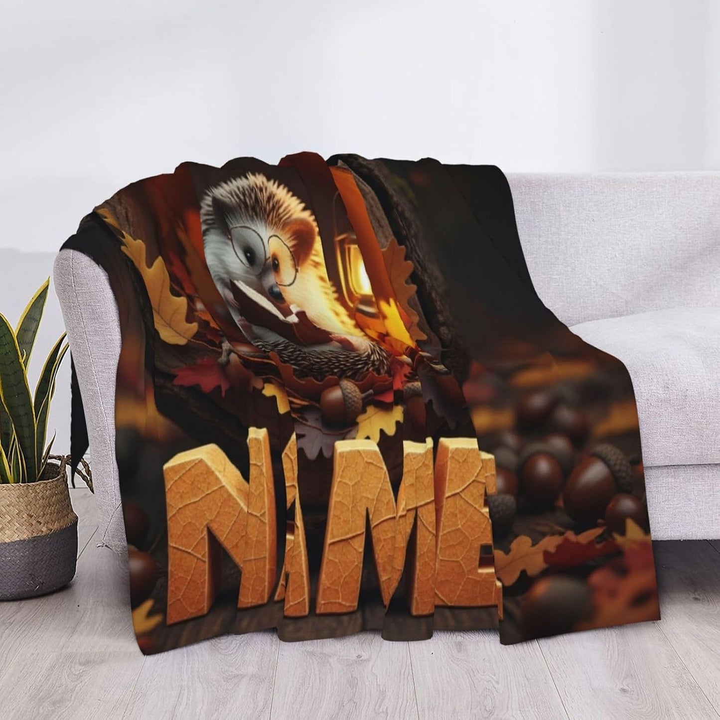 Personalized Hedgehog Blanket with Name - Custom Cute Animal Reading Book Throw - Cozy Soft Fleece Gifts for Hedgehog Lovers, Bookworms, Girls, Boys, Women for Couch, Bed, Sofa