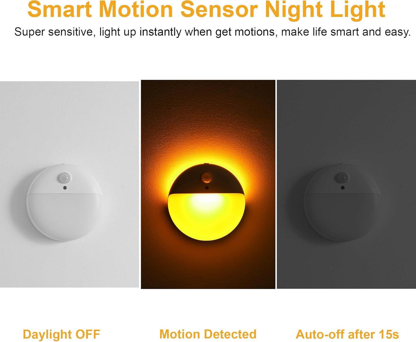 2 Pack Amber Night Light, Battery Operated Night Light, 2.6" Small Sticky Lights, Dimming, 3 Light Modes, Motion Sensor Lights for Kids, Baby, Sleep, Bedroom, Bathroom, Toilet, Travel, Stairs